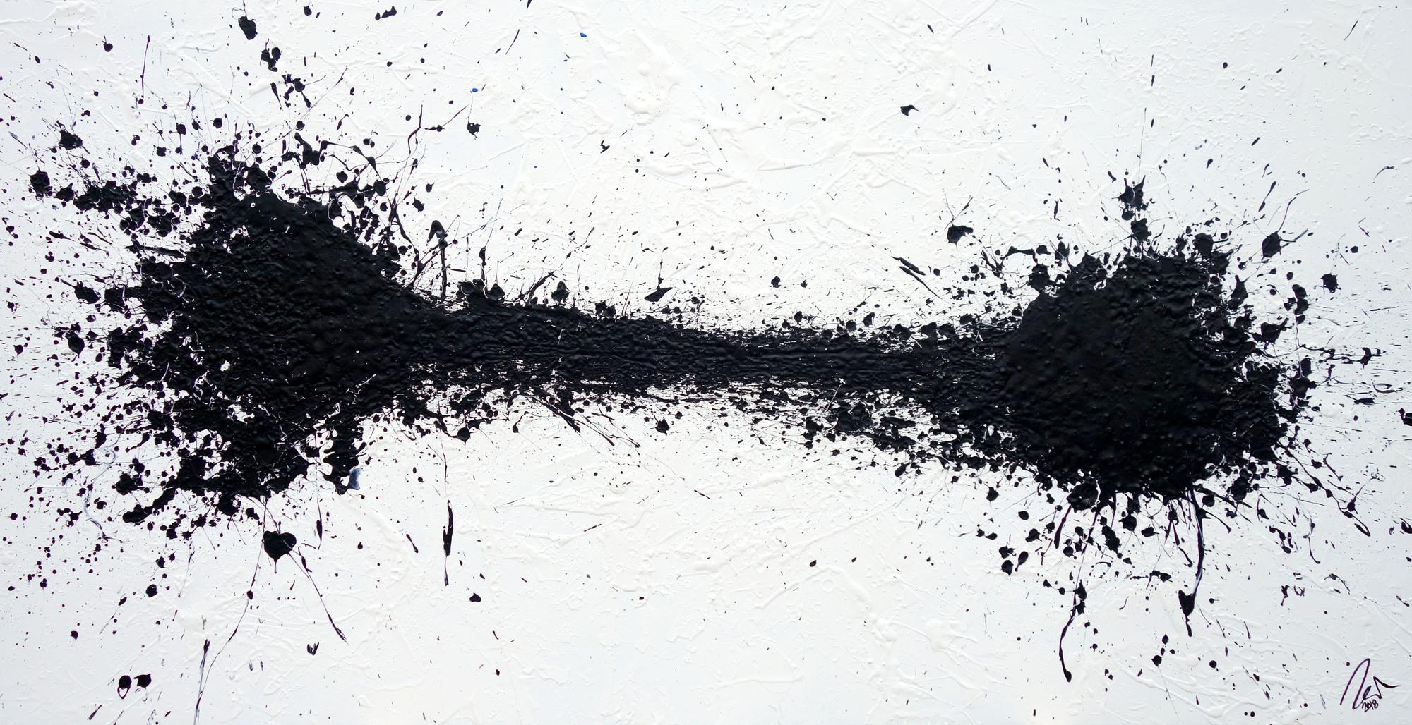 Abstraktes Acrylbild schwarz weiß minimalistisch Action Painting Modern Art