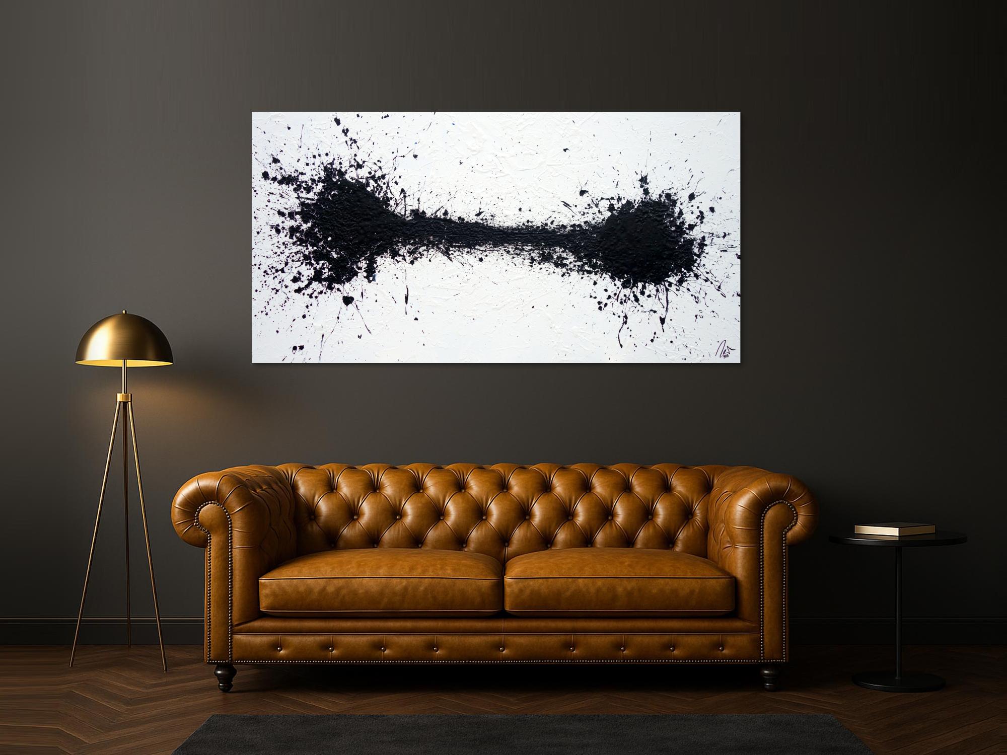 Abstraktes Acrylbild schwarz weiß minimalistisch Action Painting Modern Art