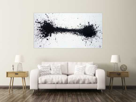 Abstraktes Acrylbild schwarz weiß minimalistisch Action Painting Modern Art