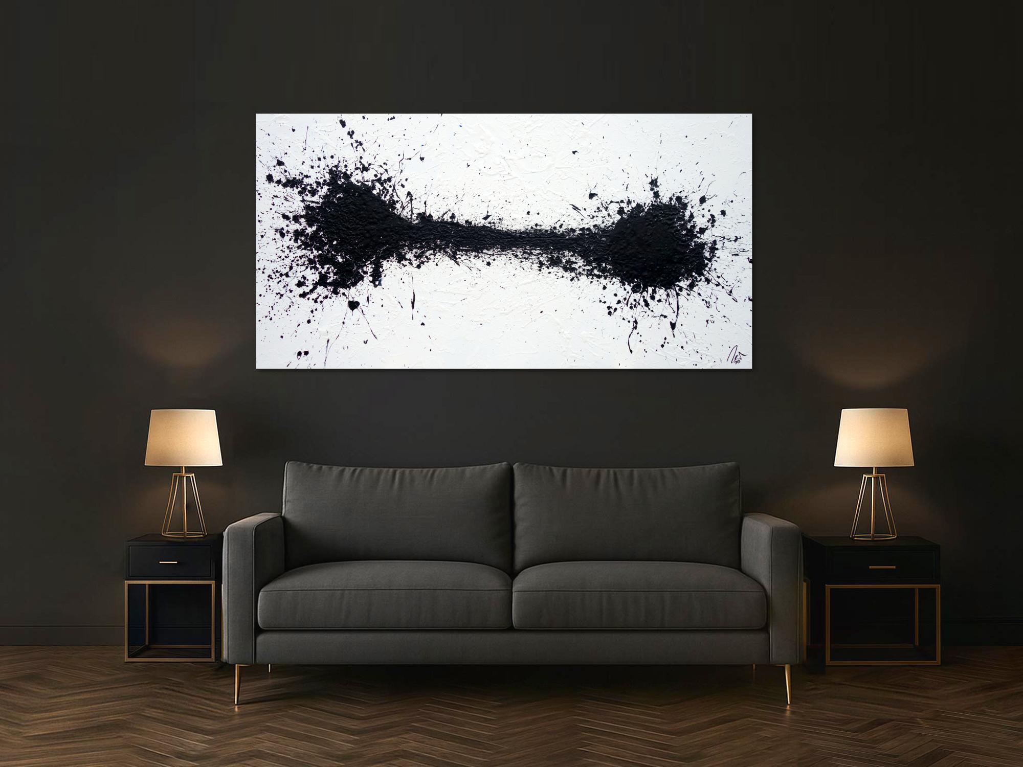 Abstraktes Acrylbild schwarz weiß minimalistisch Action Painting Modern Art