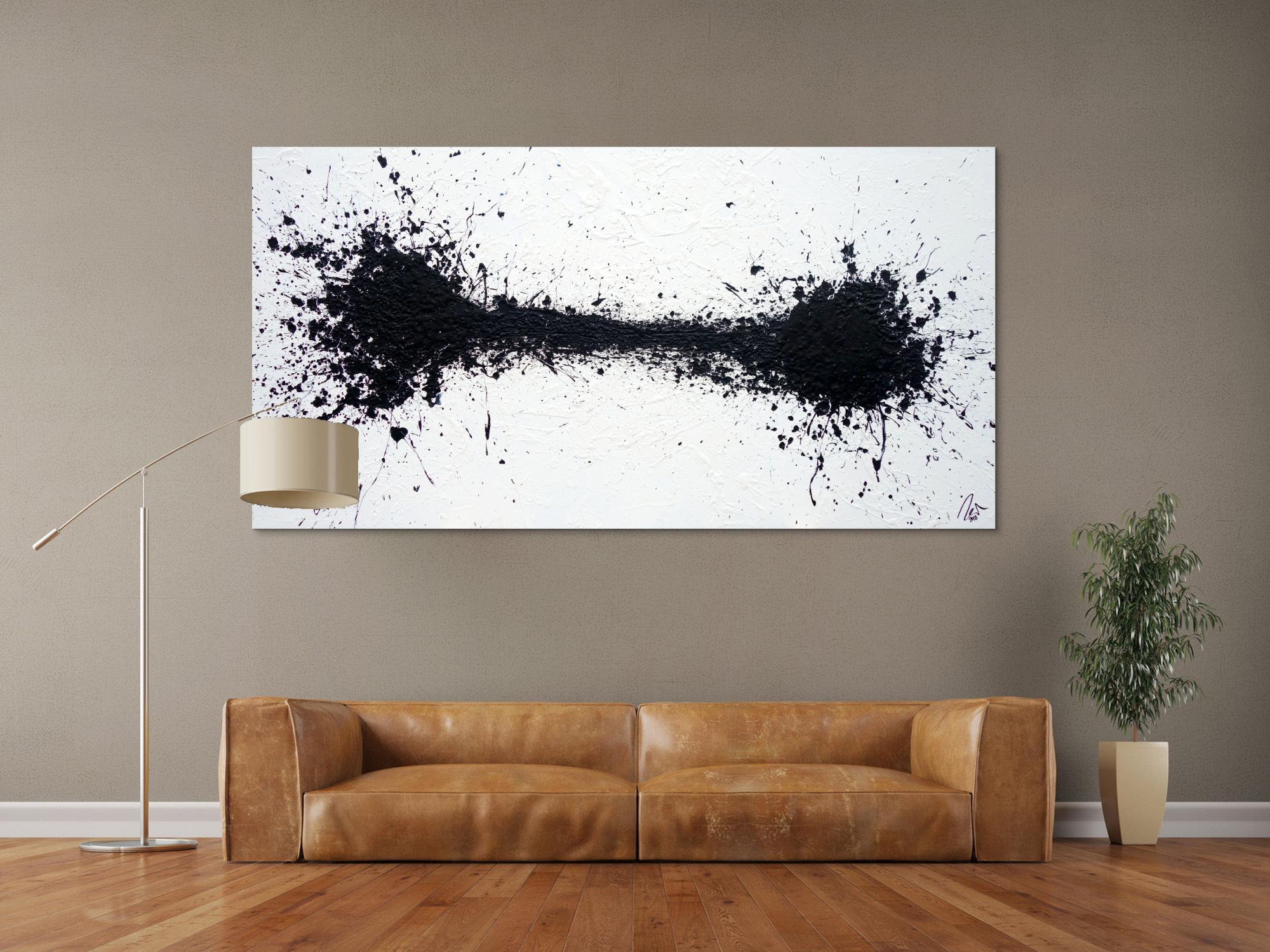 Abstraktes Acrylbild schwarz weiß minimalistisch Action Painting Modern Art