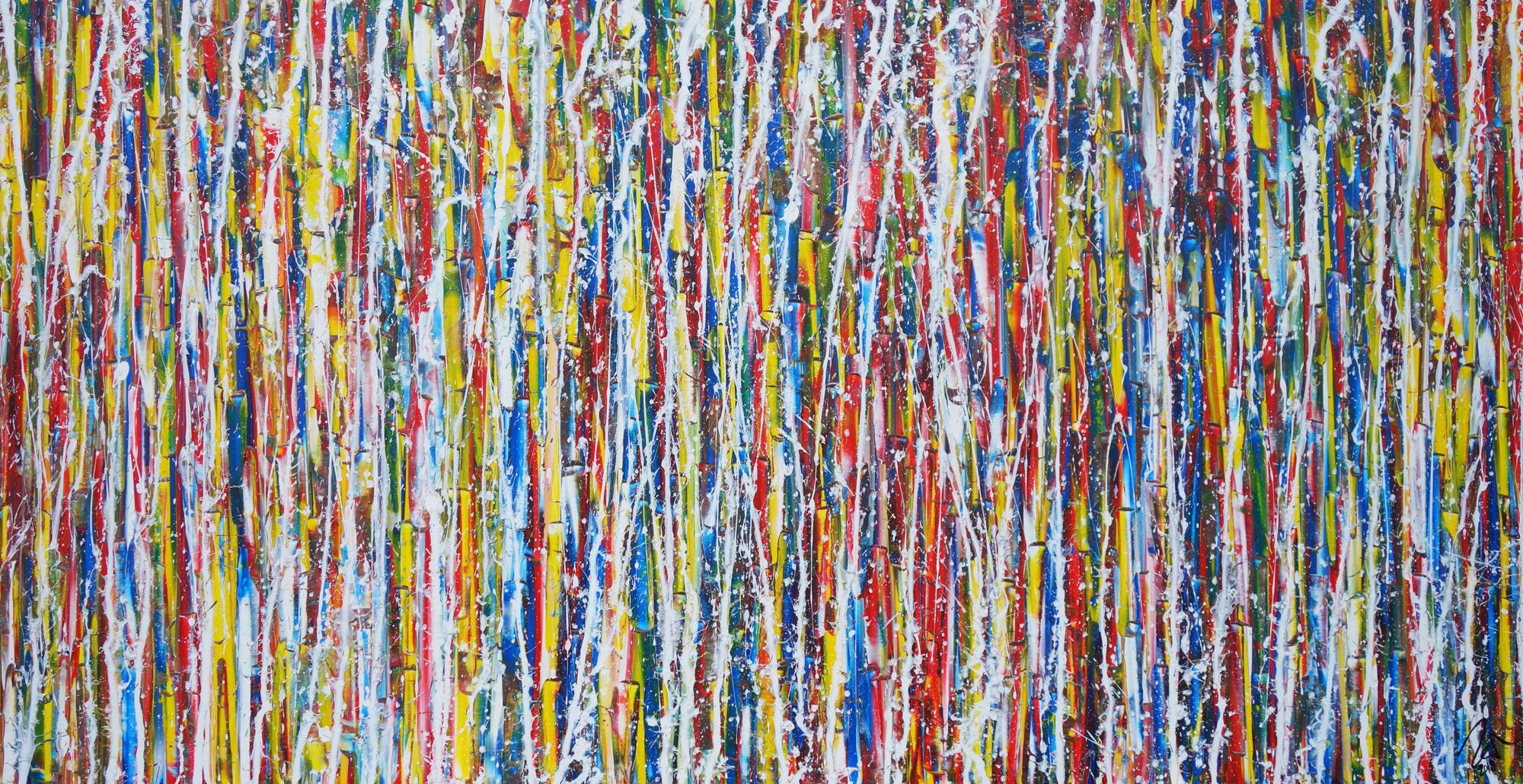 Abstraktes Acrylbild sehr bunt modern Action Painting Modern Art zeitgenössisch expressionistisch