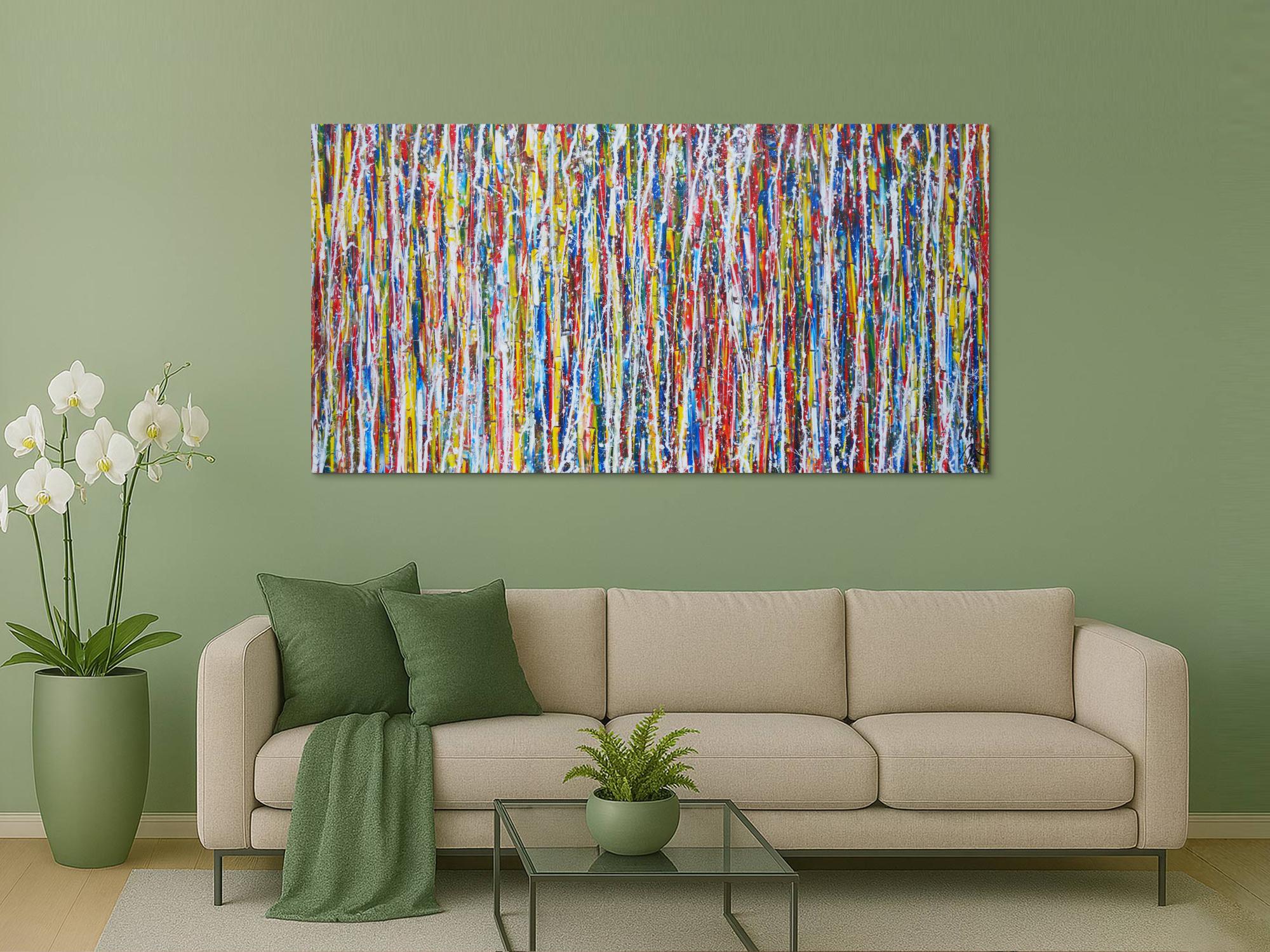 Abstraktes Acrylbild sehr bunt modern Action Painting Modern Art zeitgenössisch expressionistisch