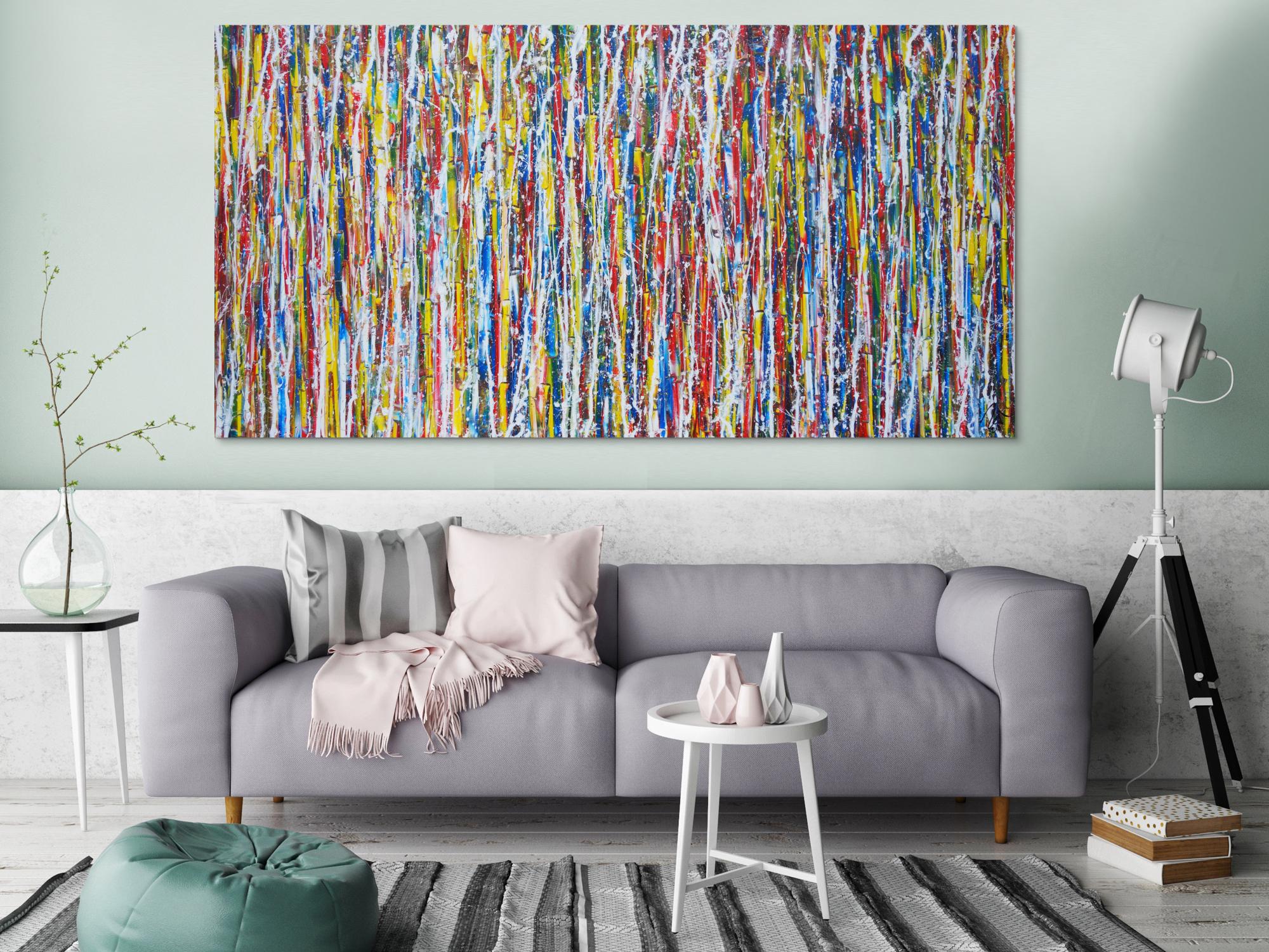 Abstraktes Acrylbild sehr bunt modern Action Painting Modern Art zeitgenössisch expressionistisch