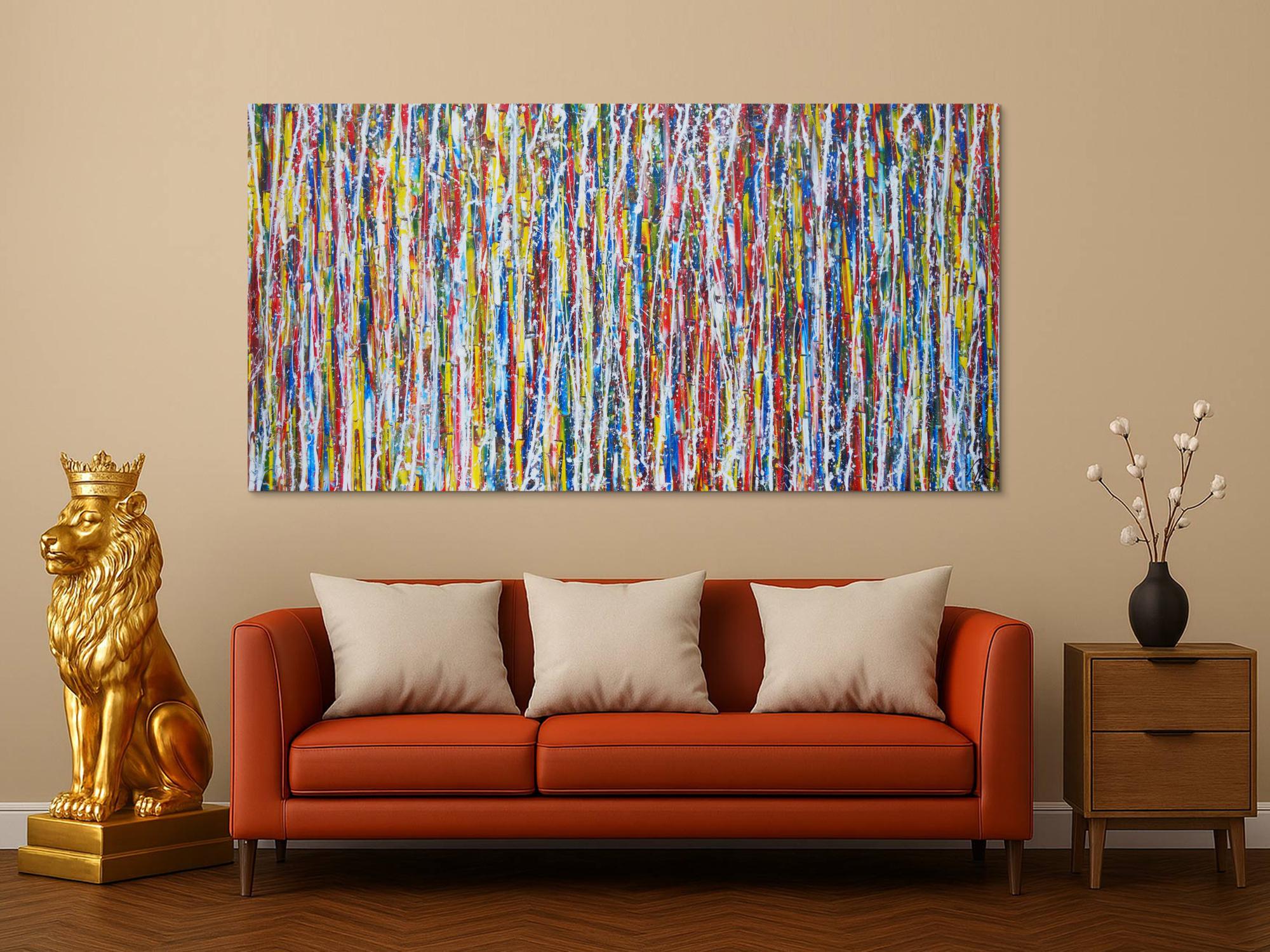 Abstraktes Acrylbild sehr bunt modern Action Painting Modern Art zeitgenössisch expressionistisch