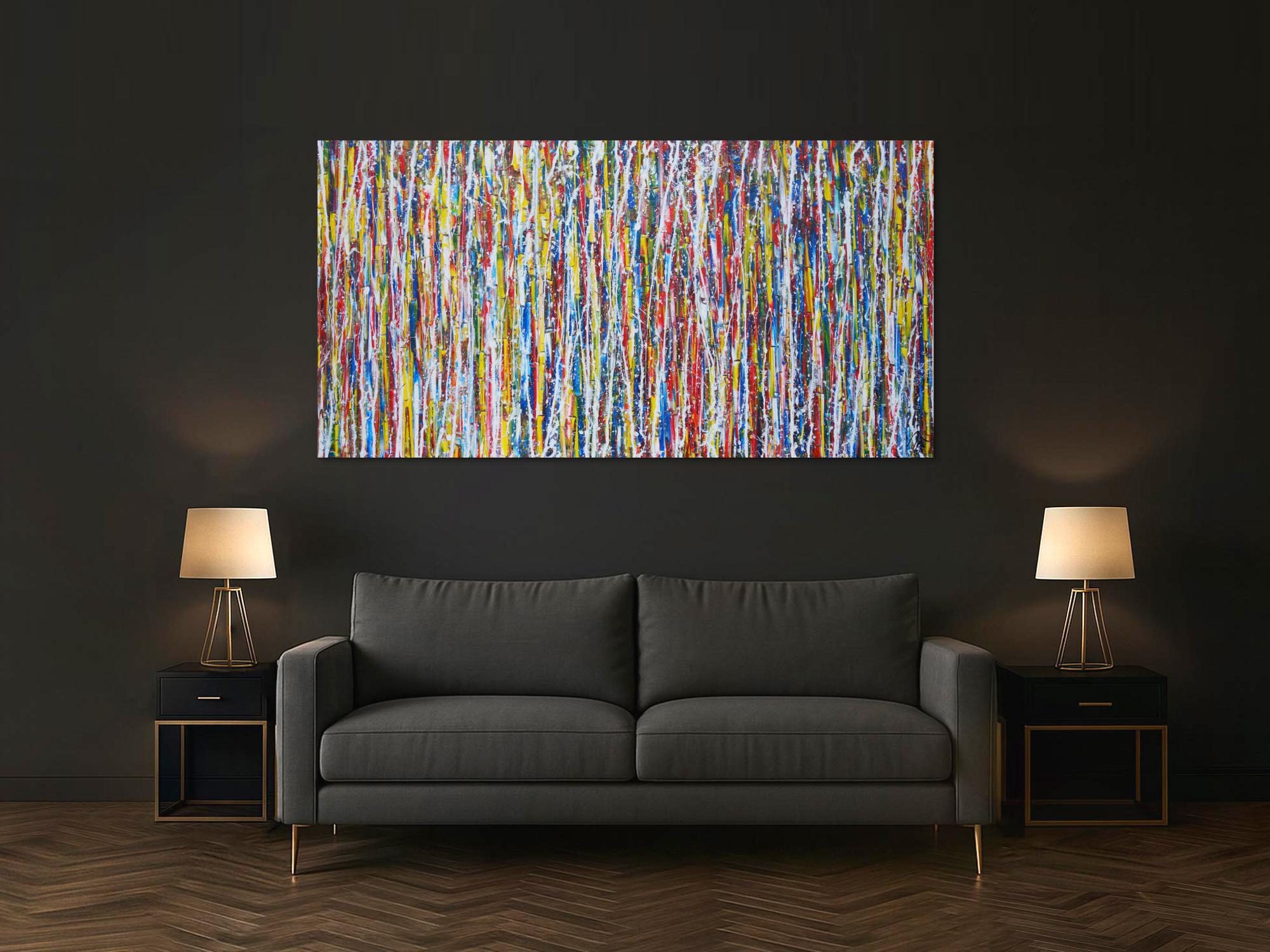 Abstraktes Acrylbild sehr bunt modern Action Painting Modern Art zeitgenössisch expressionistisch