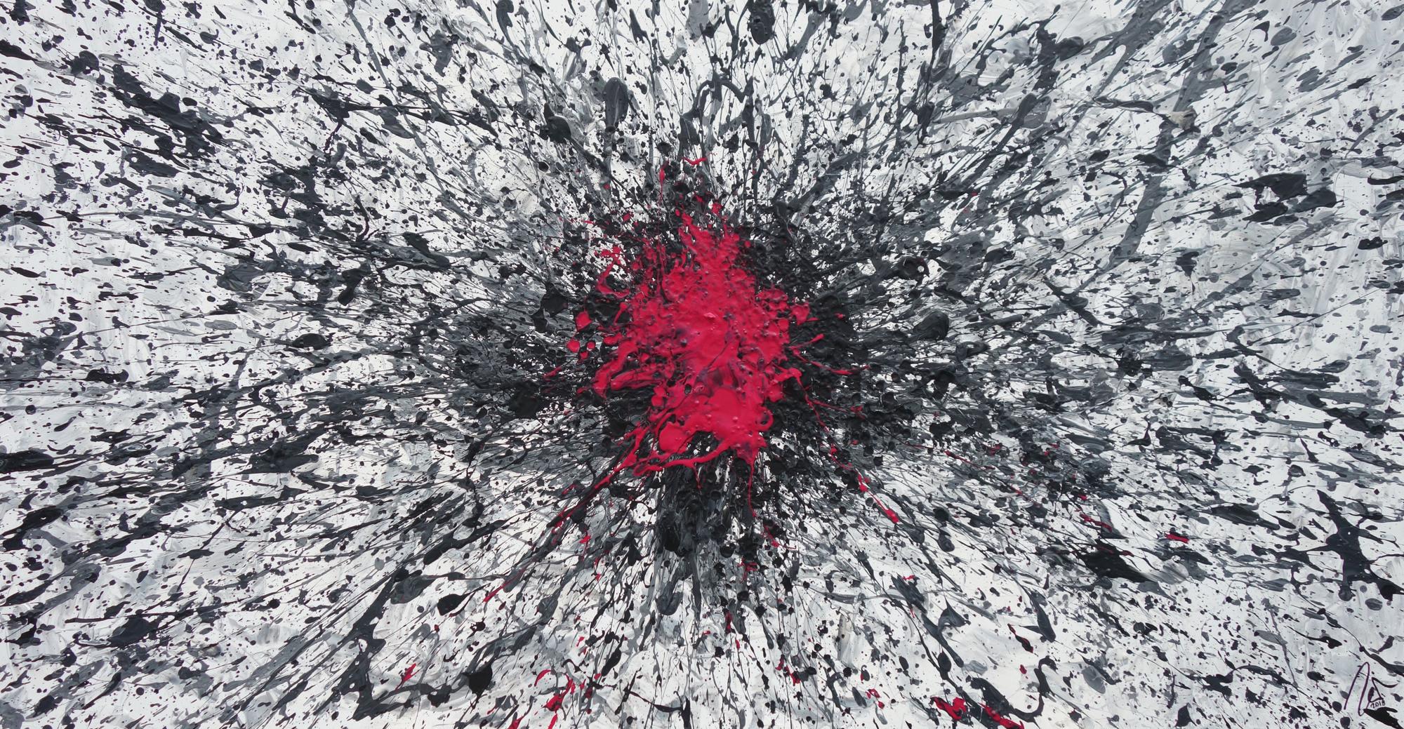 Abstraktes Acrylbild Action Painting glau weoß schwarz magenta Splash Art expressionistisch