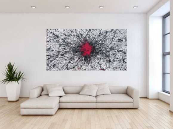 Abstraktes Acrylbild Action Painting glau weoß schwarz magenta Splash Art expressionistisch