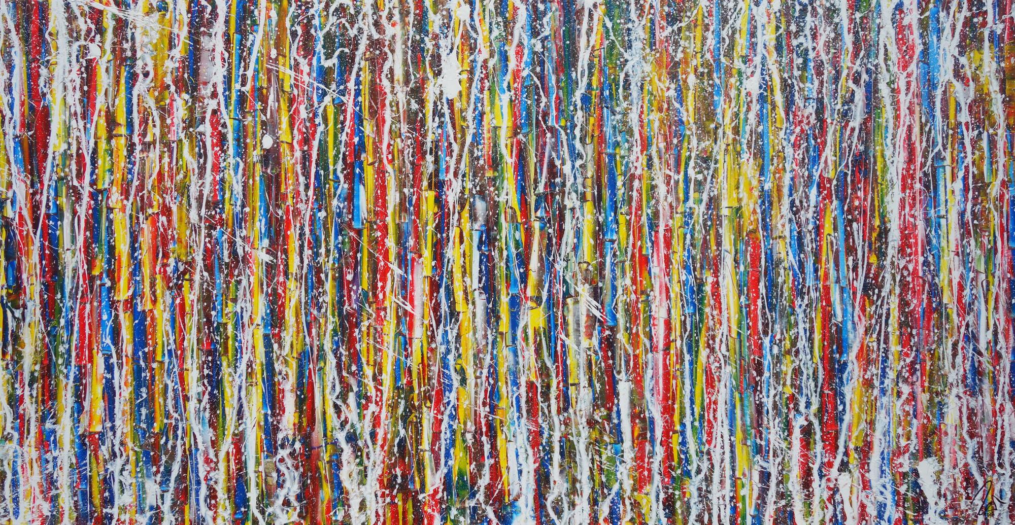 Abstraktes Acrylbild sehr modern bunt viele Farben Action Paintin zeitgenössische Malerei