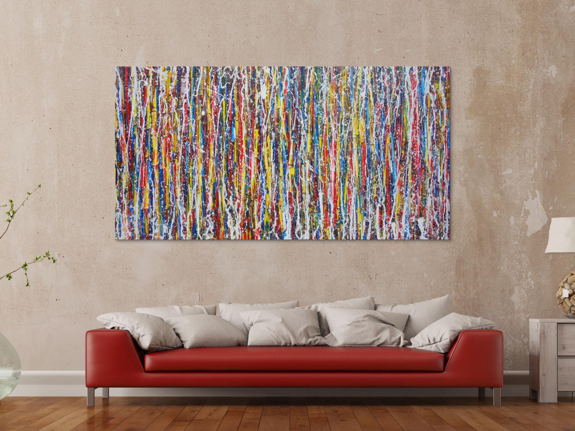 Abstraktes Acrylbild sehr modern bunt viele Farben Action Paintin zeitgenössische Malerei