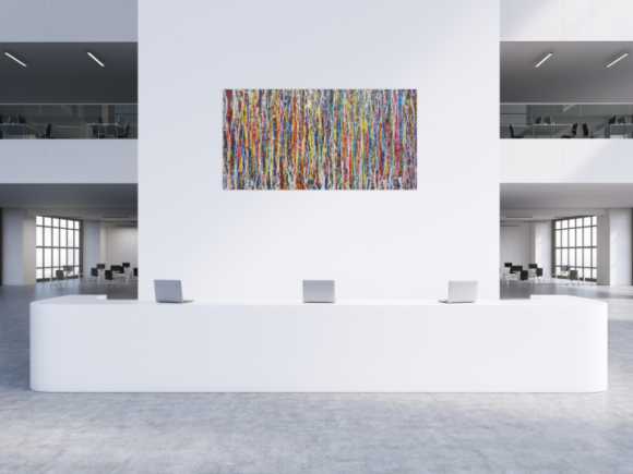 Abstraktes Acrylbild sehr modern bunt viele Farben Action Paintin zeitgenössische Malerei