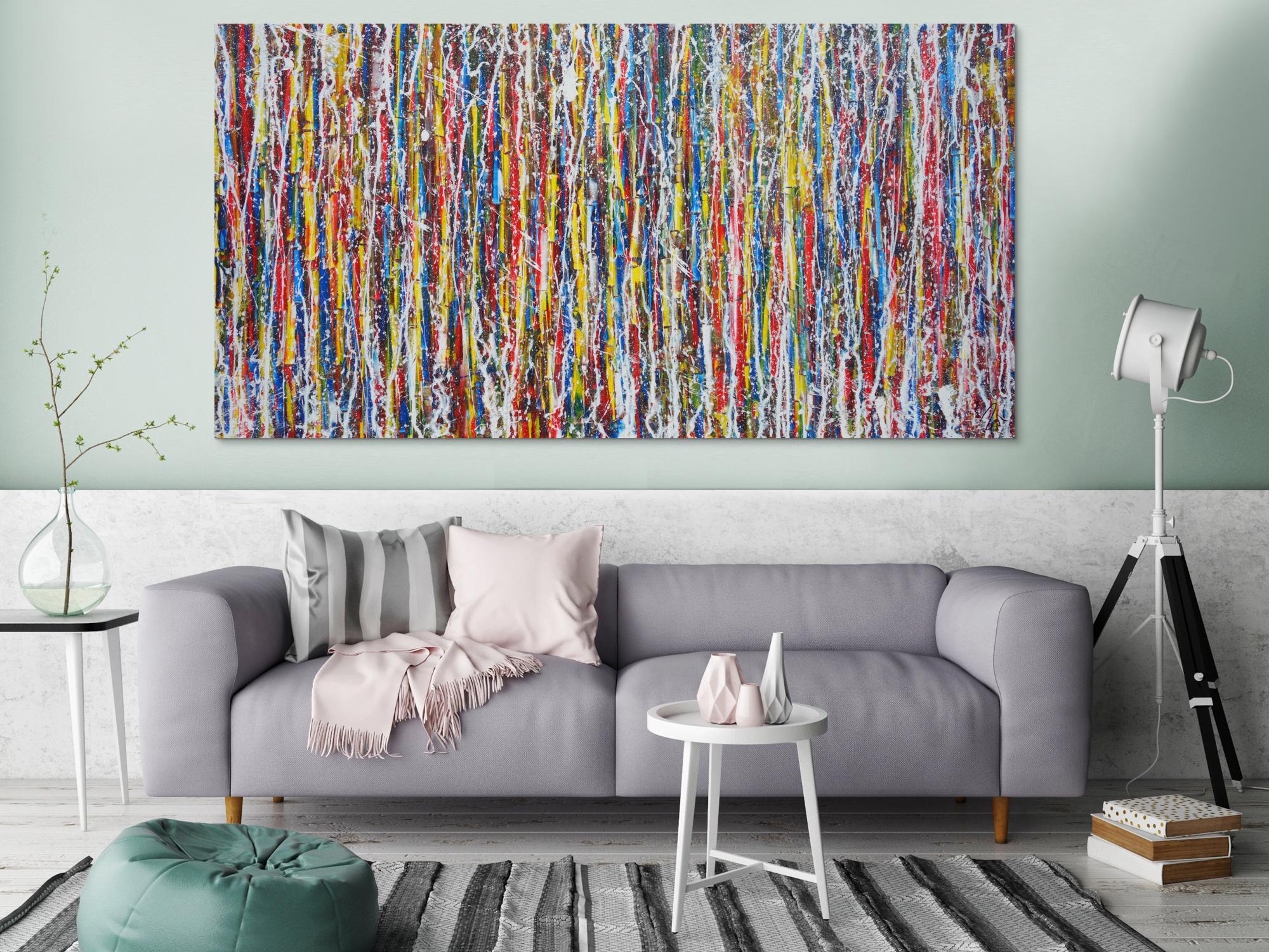 Abstraktes Acrylbild sehr modern bunt viele Farben Action Paintin zeitgenössische Malerei