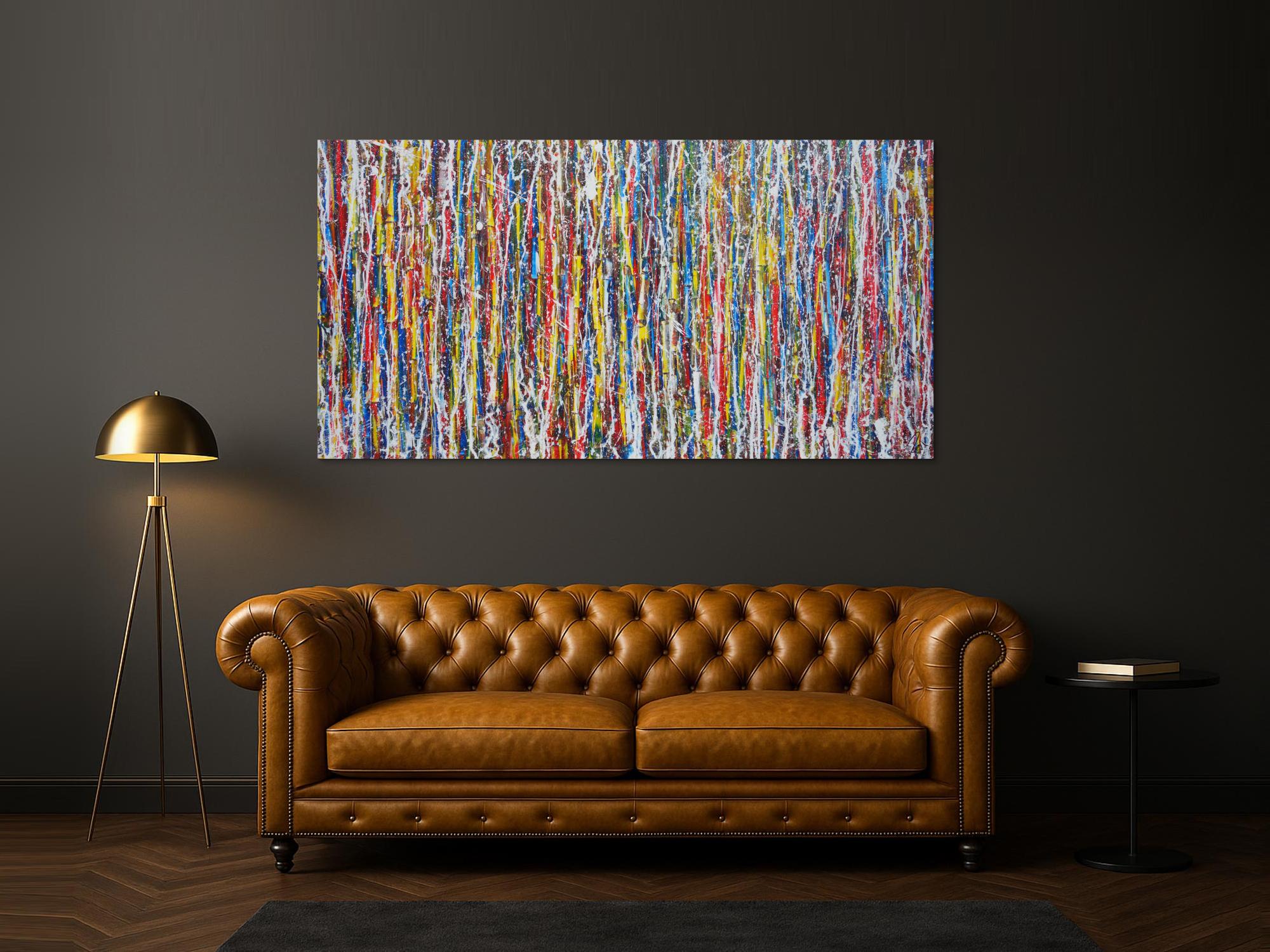 Abstraktes Acrylbild sehr modern bunt viele Farben Action Paintin zeitgenössische Malerei