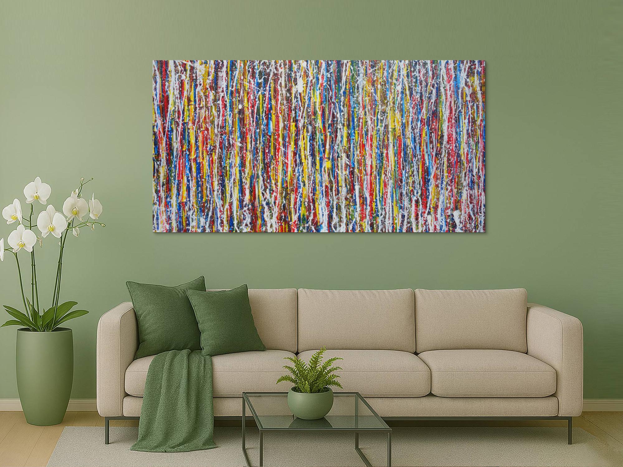 Abstraktes Acrylbild sehr modern bunt viele Farben Action Paintin zeitgenössische Malerei