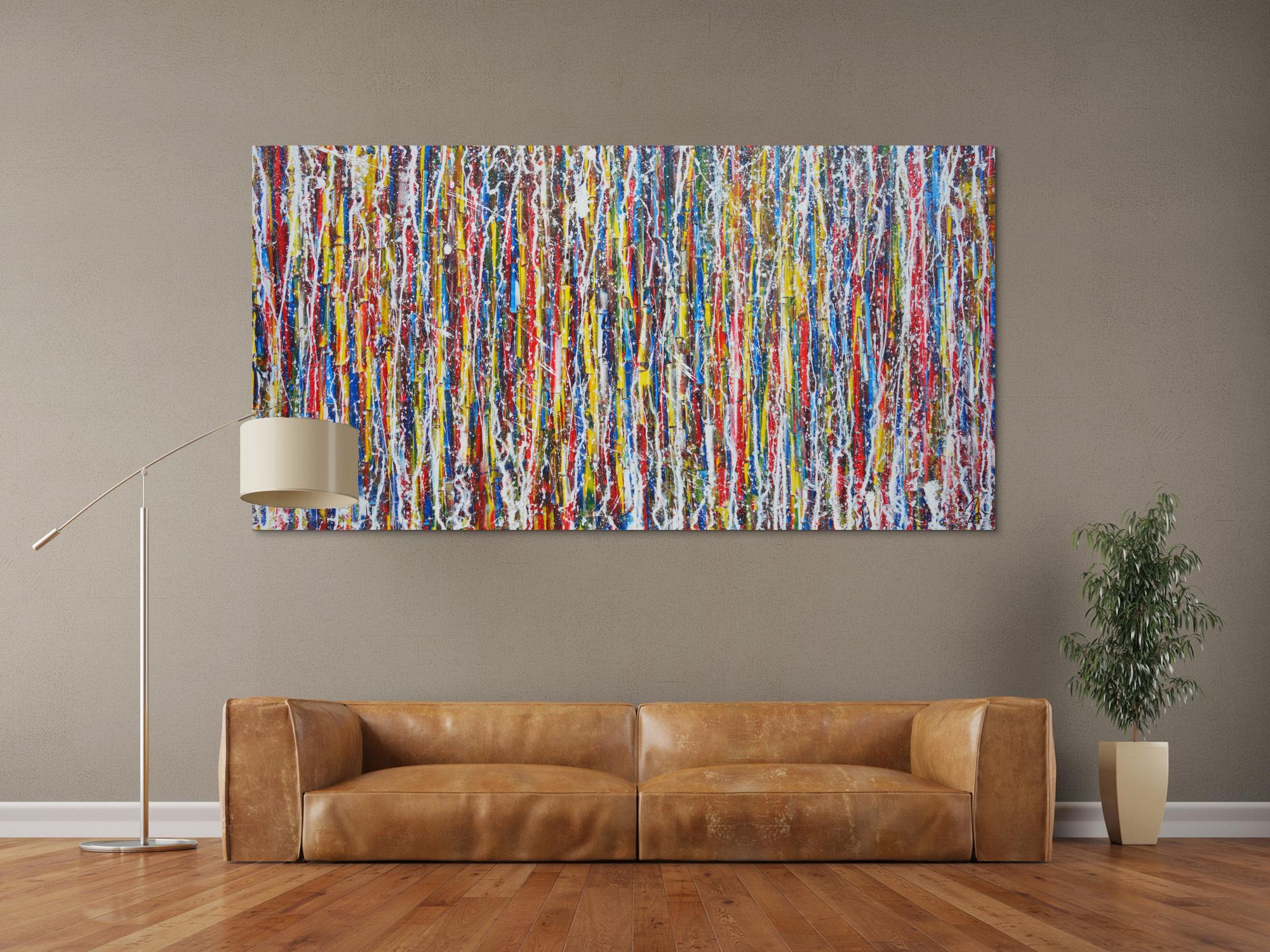 Abstraktes Acrylbild sehr modern bunt viele Farben Action Paintin zeitgenössische Malerei