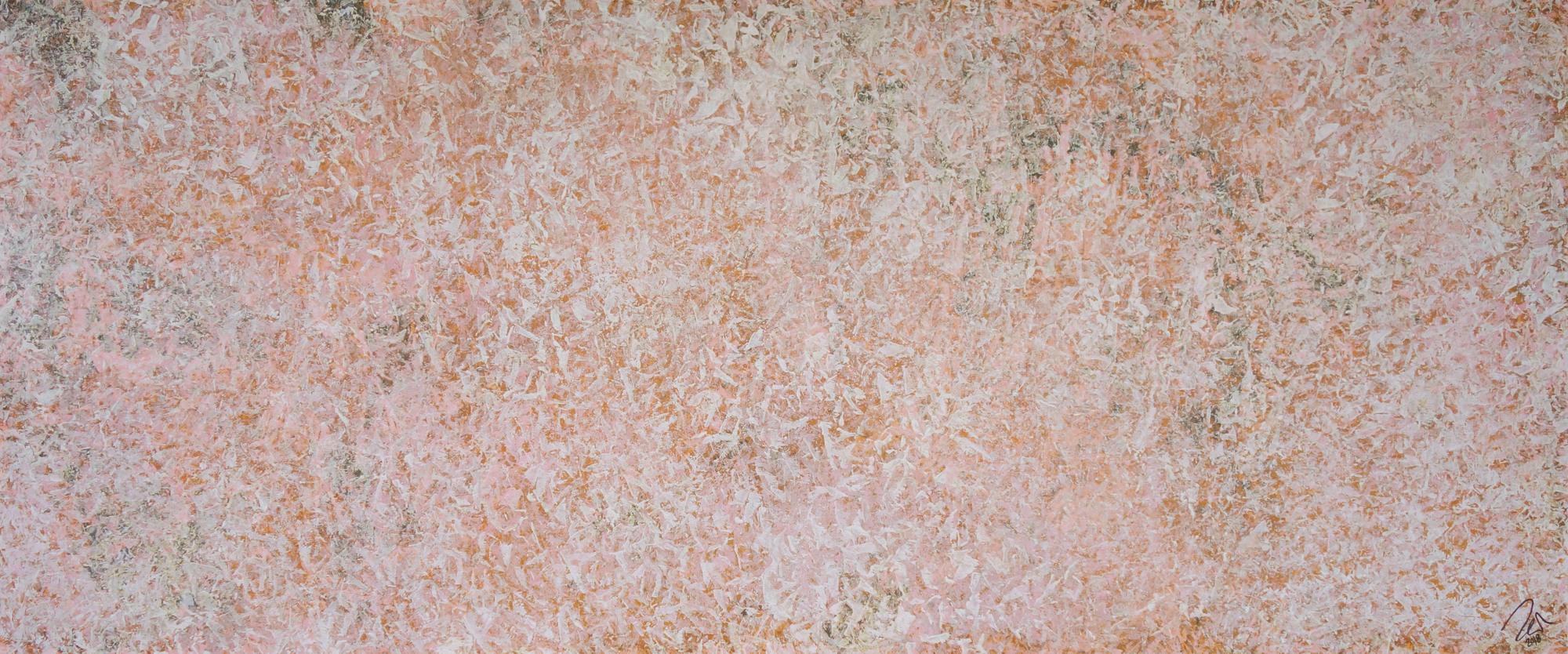 Abstraktes Acrylbild sehr modern schlicht altrosa und weiß auf Rost zeitgenössisch