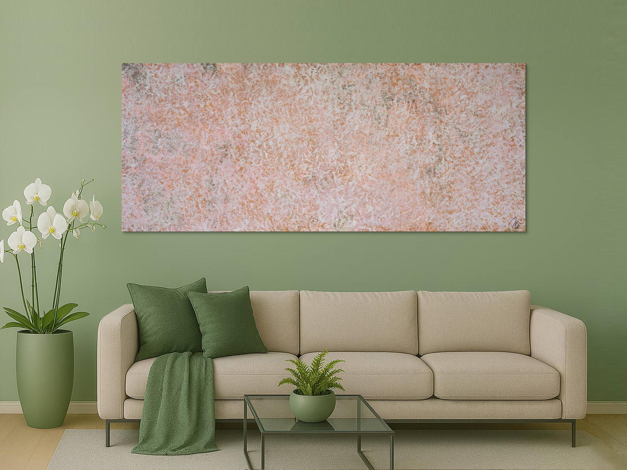 Abstraktes Acrylbild sehr modern schlicht altrosa und weiß auf Rost zeitgenössisch