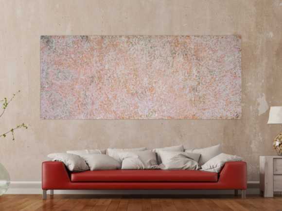 Abstraktes Acrylbild sehr modern schlicht altrosa und weiß auf Rost zeitgenössisch