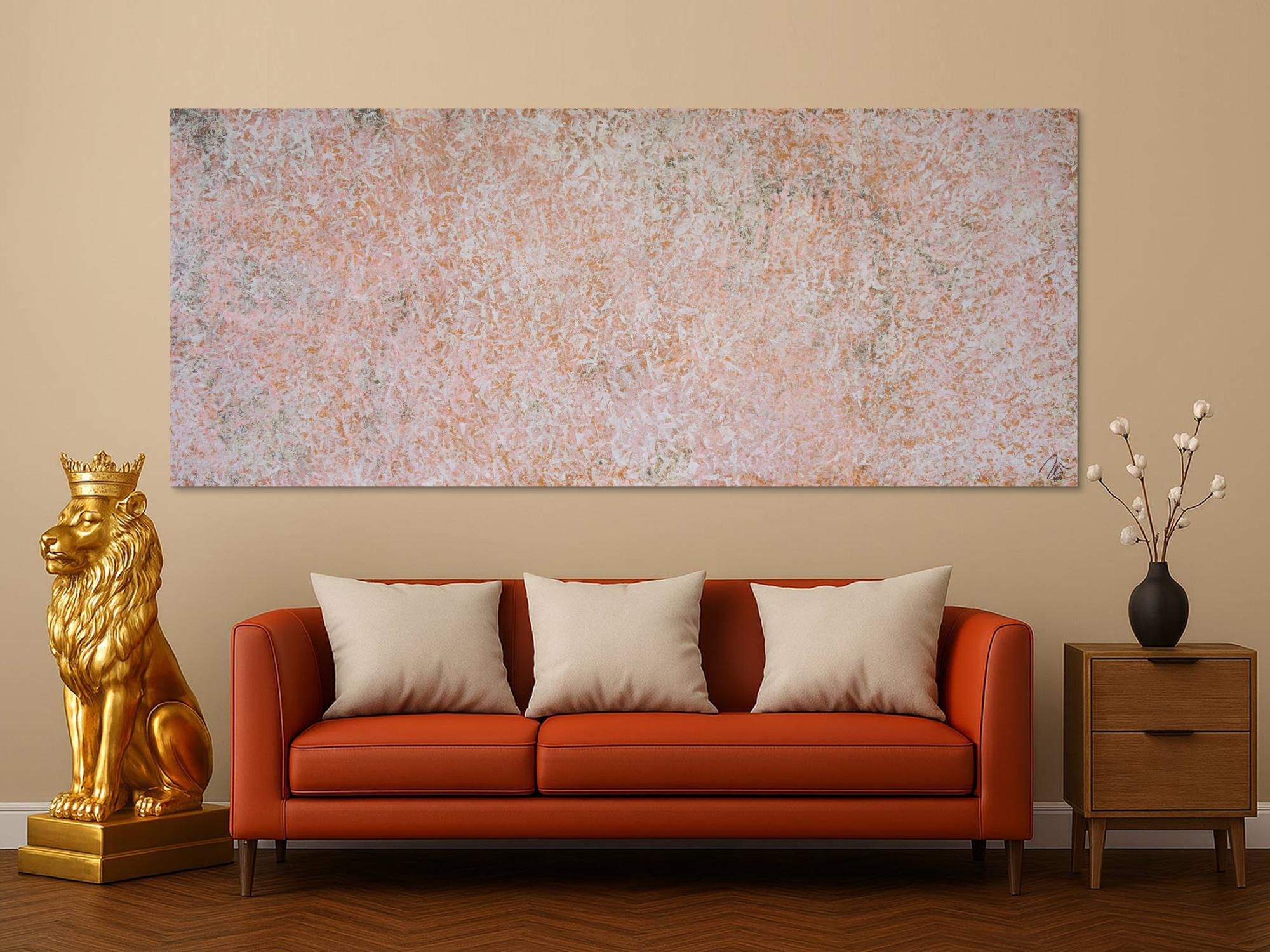 Abstraktes Acrylbild sehr modern schlicht altrosa und weiß auf Rost zeitgenössisch