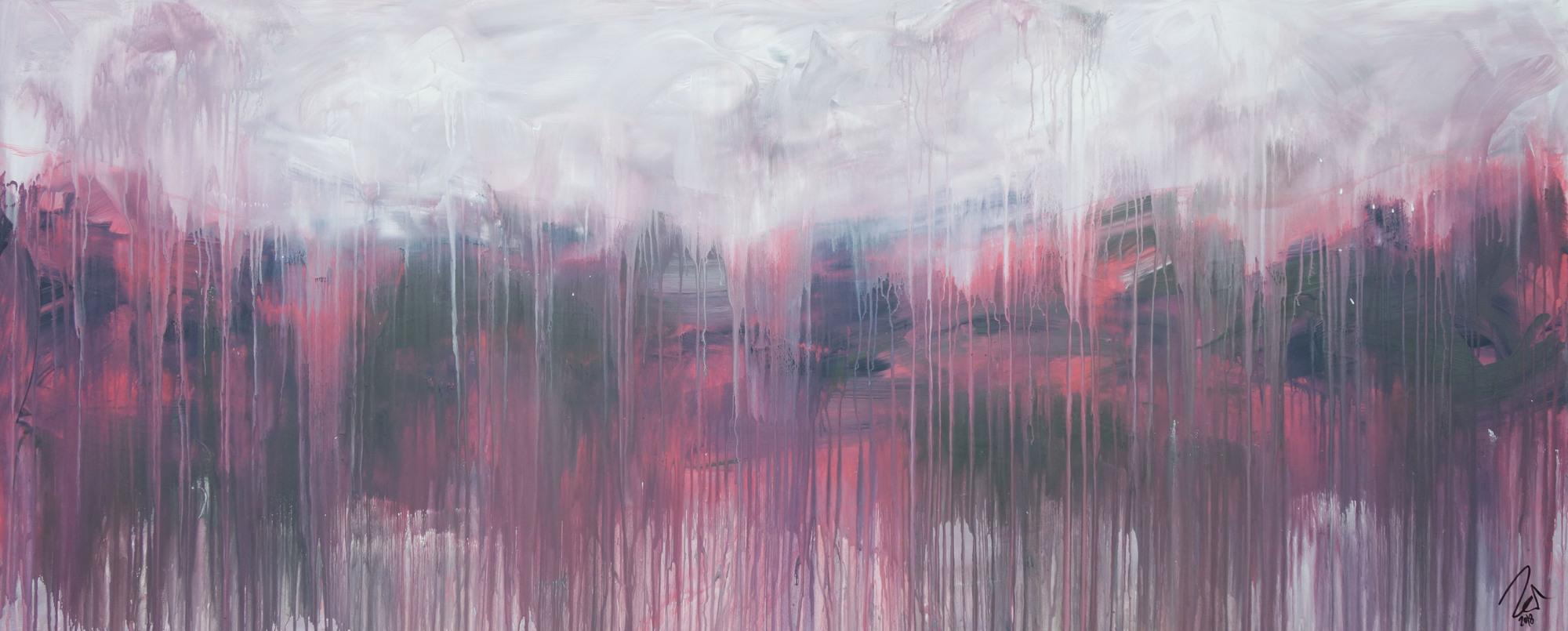 Abstraktes Acrylbild zeitgenössisch rosa taupe grau weiß modern expressionistisch