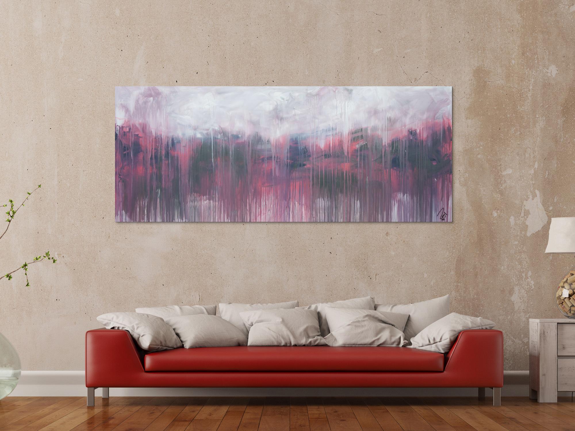 Abstraktes Acrylbild zeitgenössisch rosa taupe grau weiß modern expressionistisch