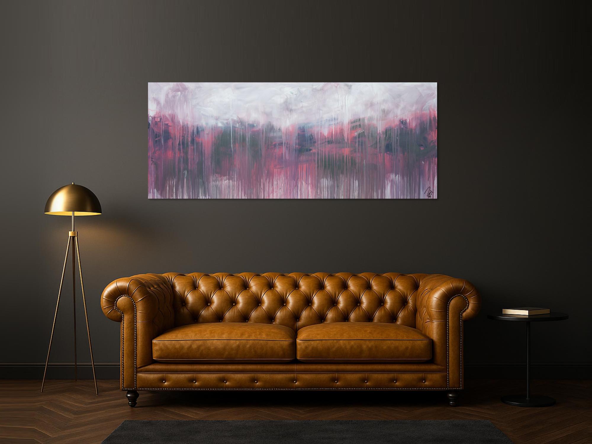 Abstraktes Acrylbild zeitgenössisch rosa taupe grau weiß modern expressionistisch