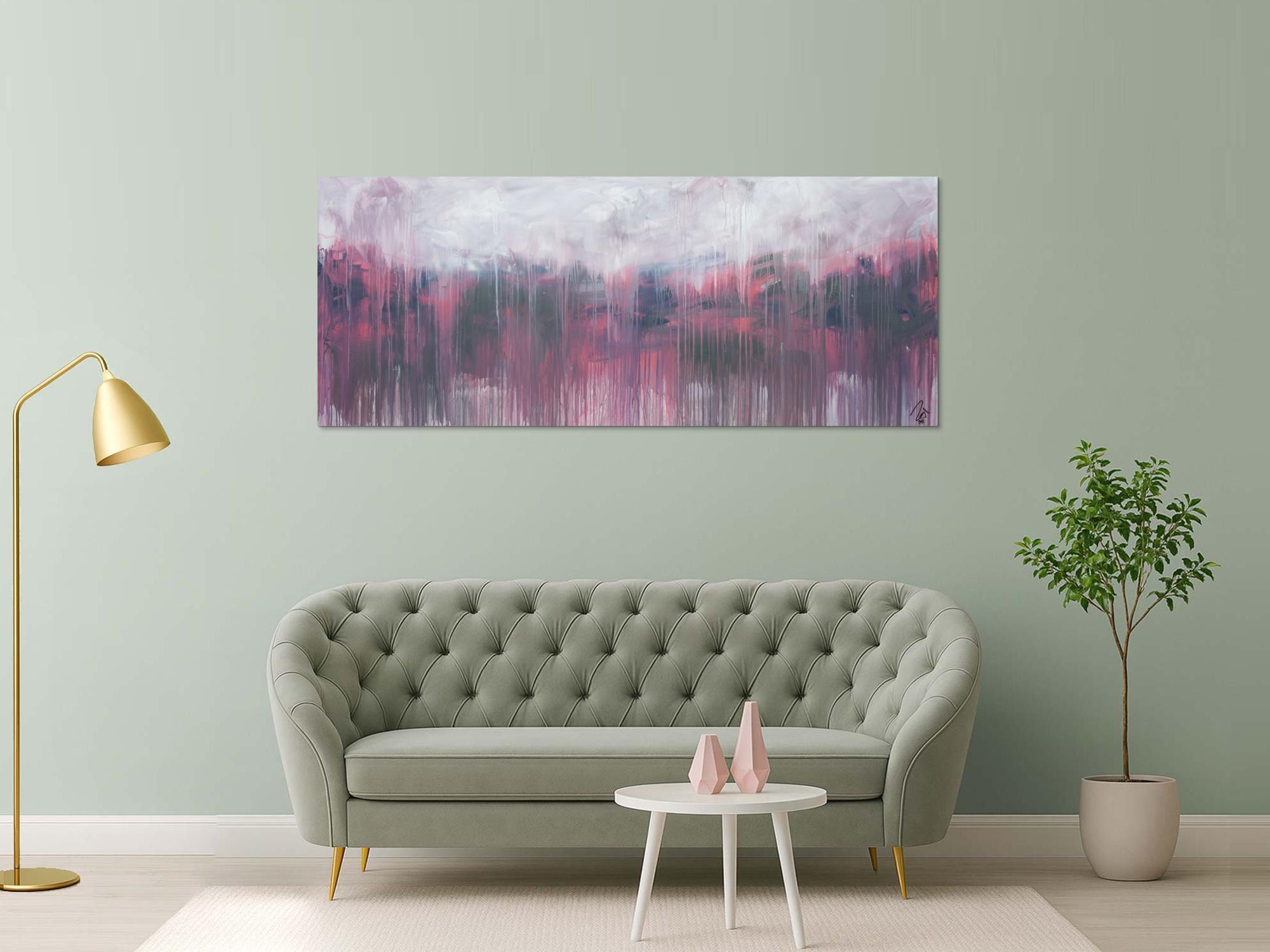 Abstraktes Acrylbild zeitgenössisch rosa taupe grau weiß modern expressionistisch