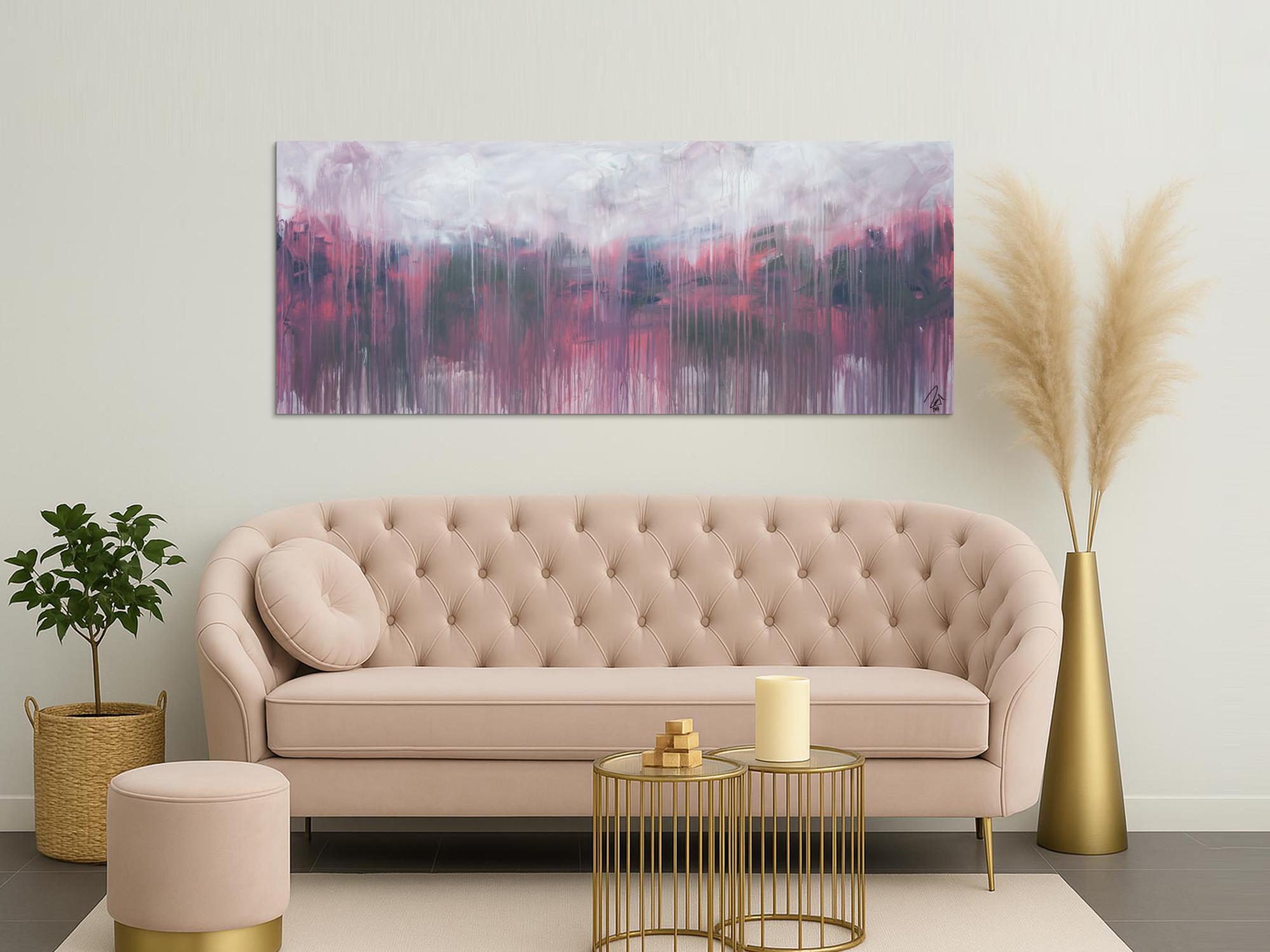 Abstraktes Acrylbild zeitgenössisch rosa taupe grau weiß modern expressionistisch