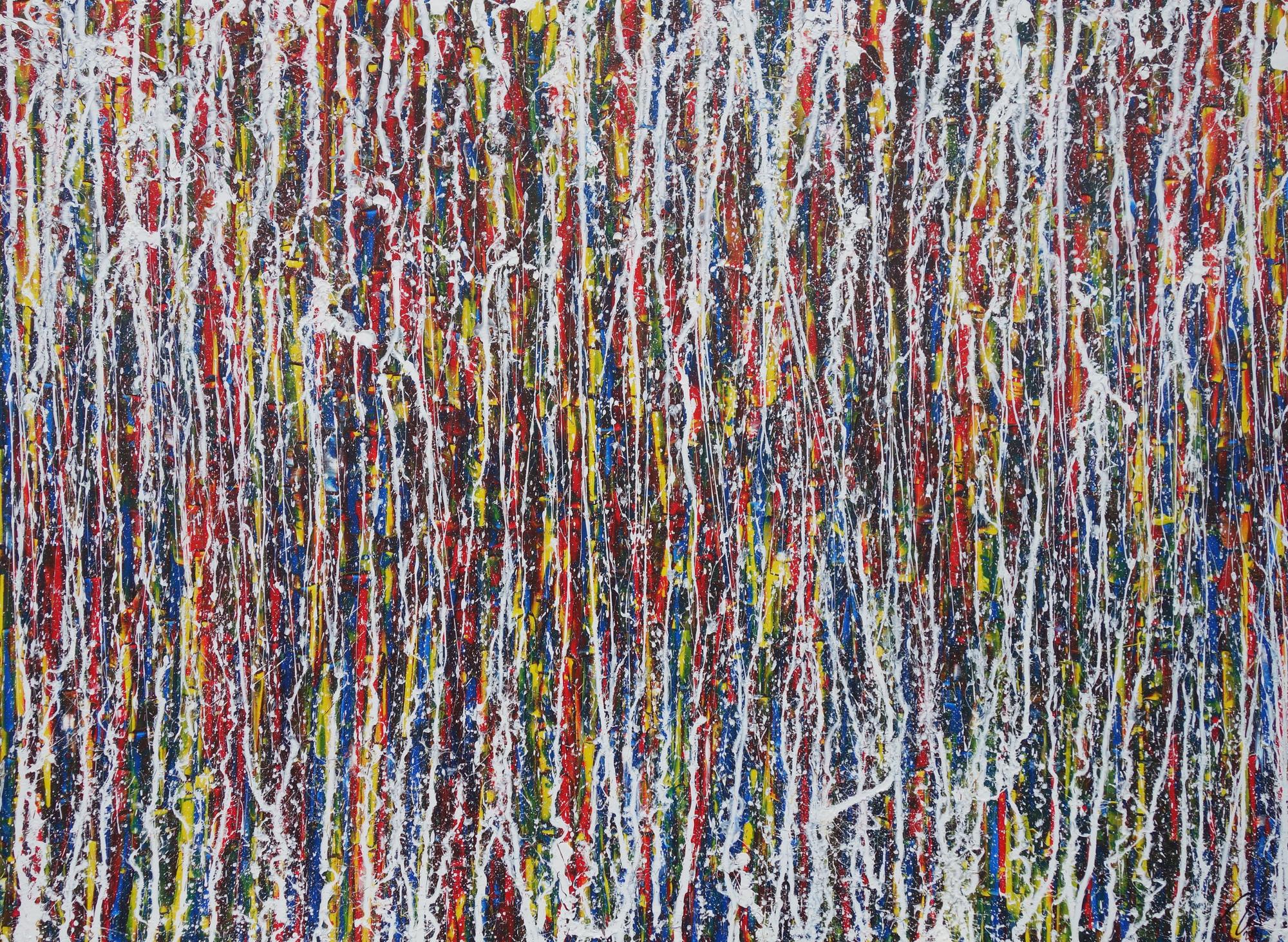 Abstraktes Acrylbild sehr bunt Action Painting Modern Art zeitgenössisch handgemalt