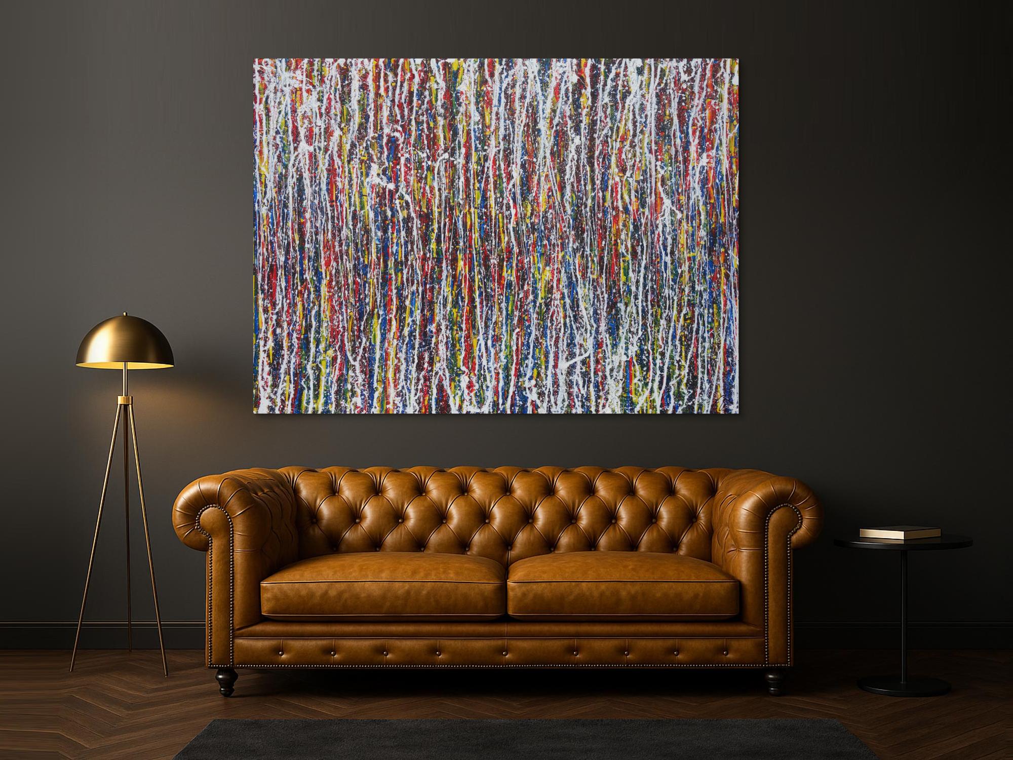 Abstraktes Acrylbild sehr bunt Action Painting Modern Art zeitgenössisch handgemalt