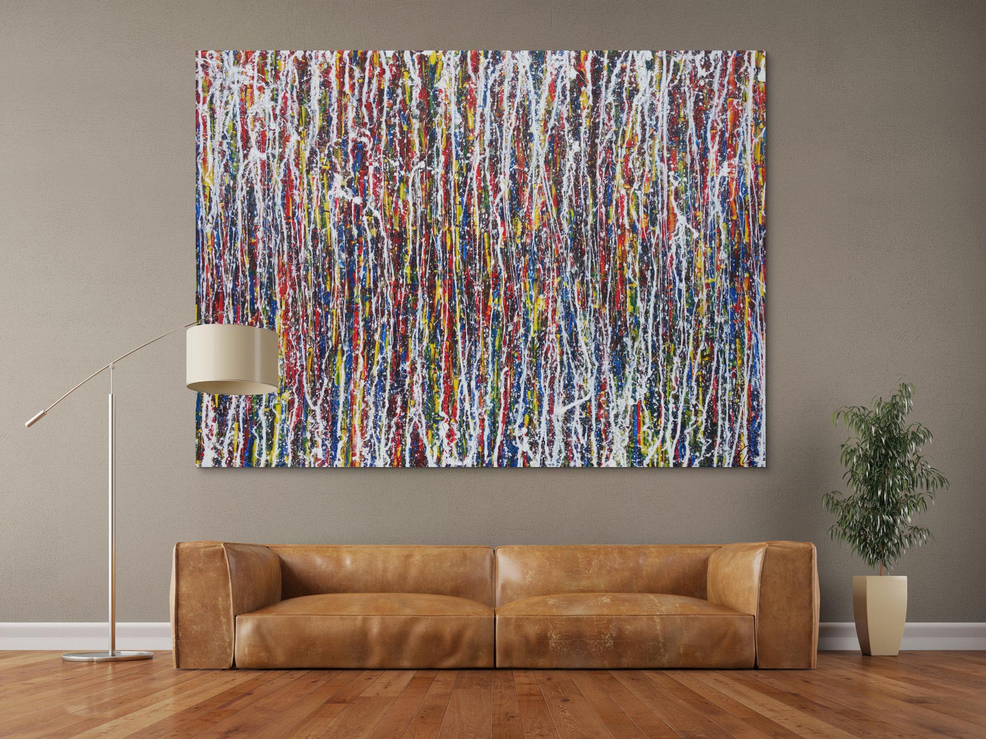 Abstraktes Acrylbild sehr bunt Action Painting Modern Art zeitgenössisch handgemalt