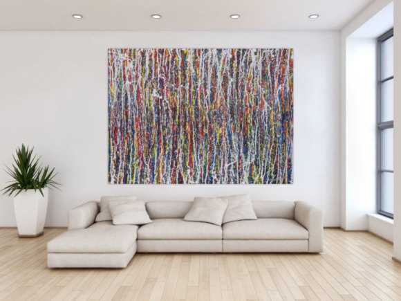 Abstraktes Acrylbild sehr bunt Action Painting Modern Art zeitgenössisch handgemalt