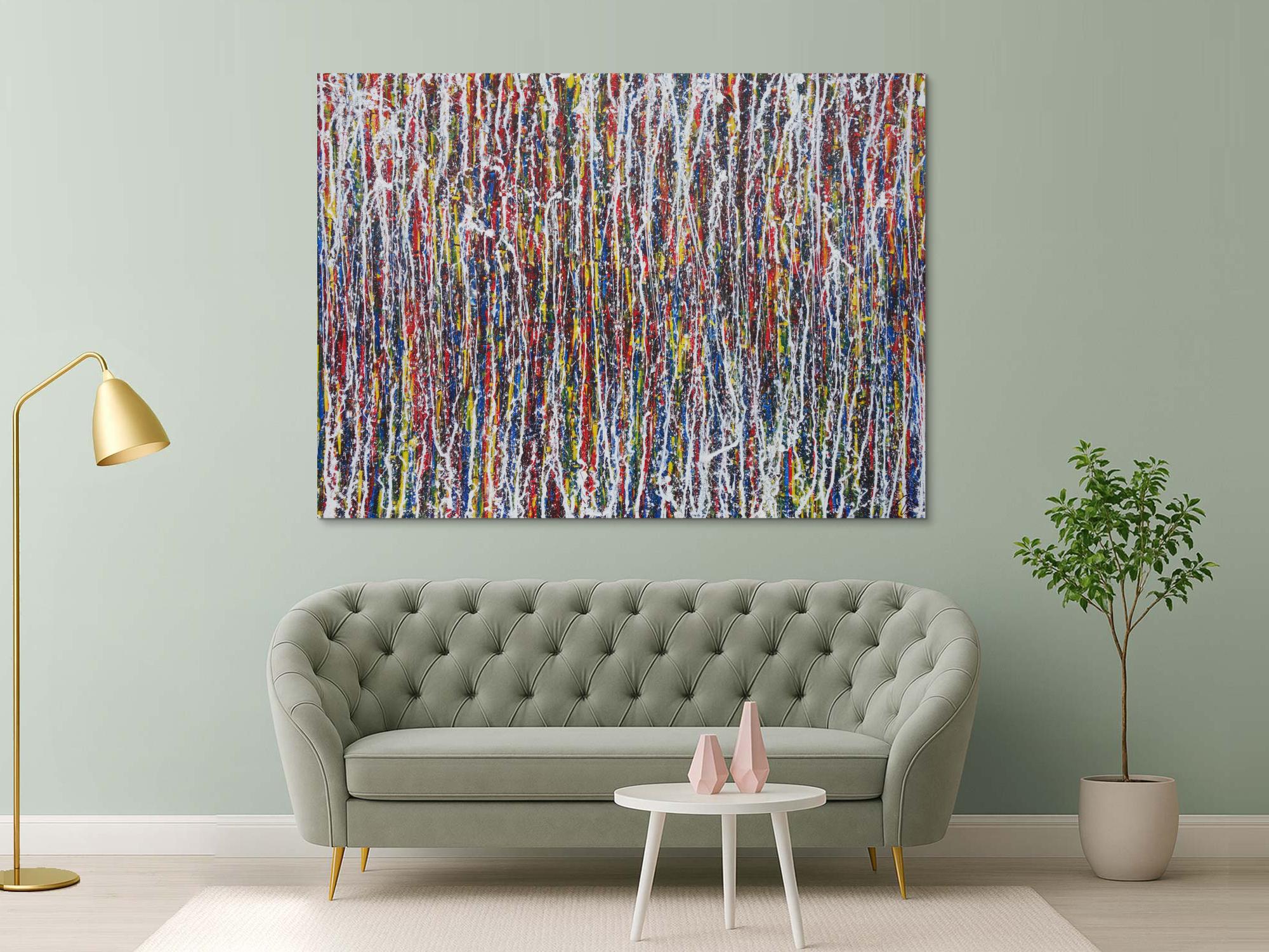 Abstraktes Acrylbild sehr bunt Action Painting Modern Art zeitgenössisch handgemalt