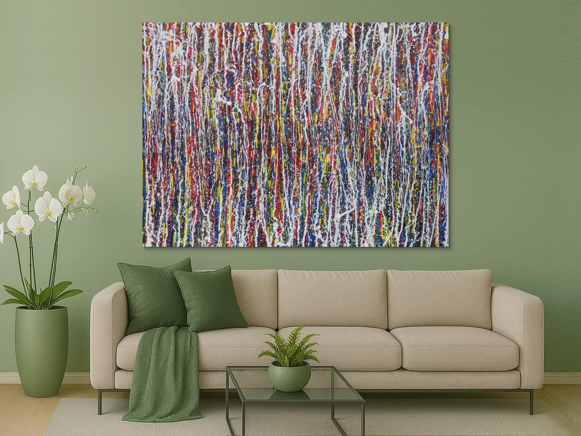 Abstraktes Acrylbild sehr bunt Action Painting Modern Art zeitgenössisch handgemalt