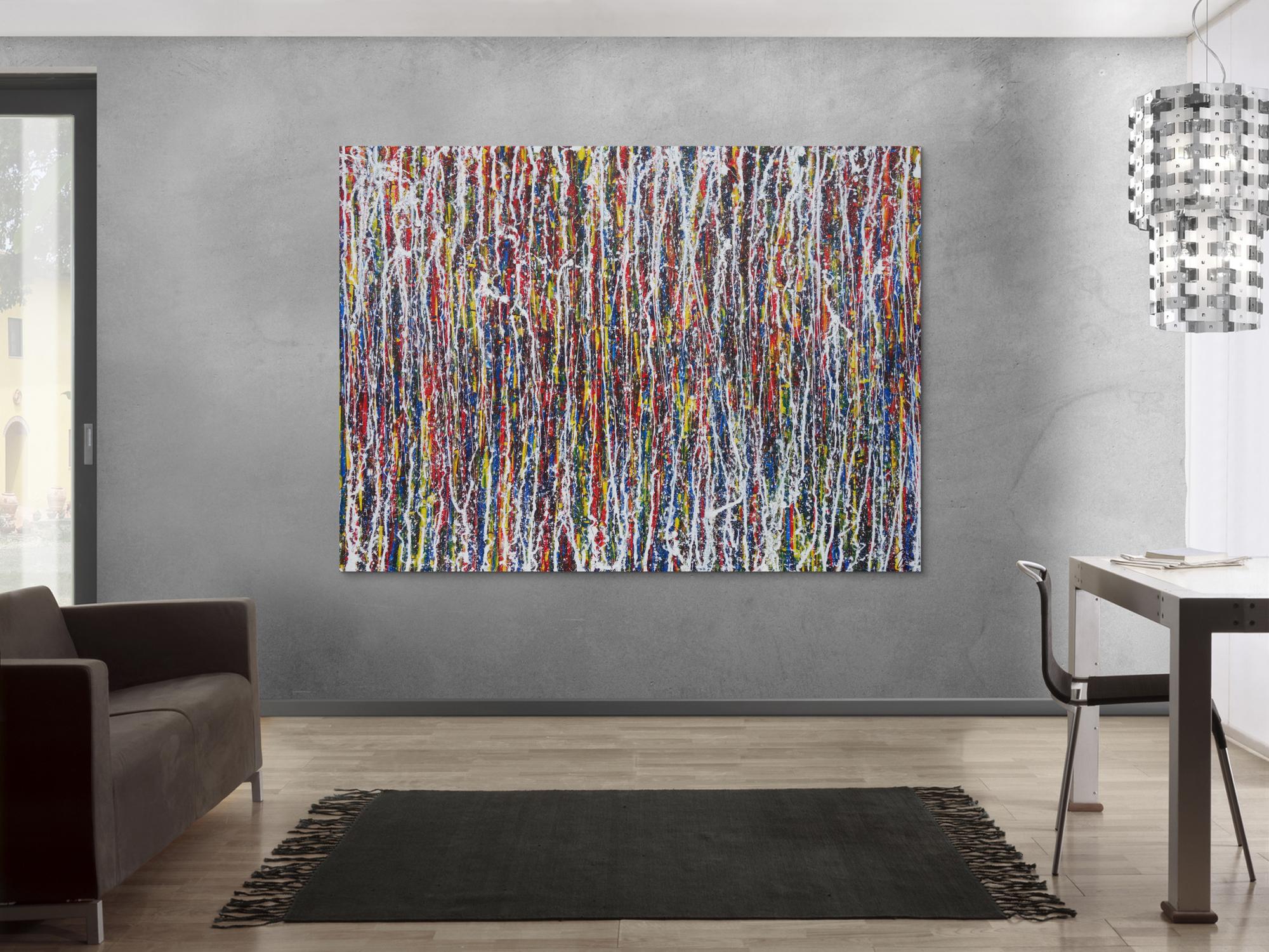 Abstraktes Acrylbild sehr bunt Action Painting Modern Art zeitgenössisch handgemalt