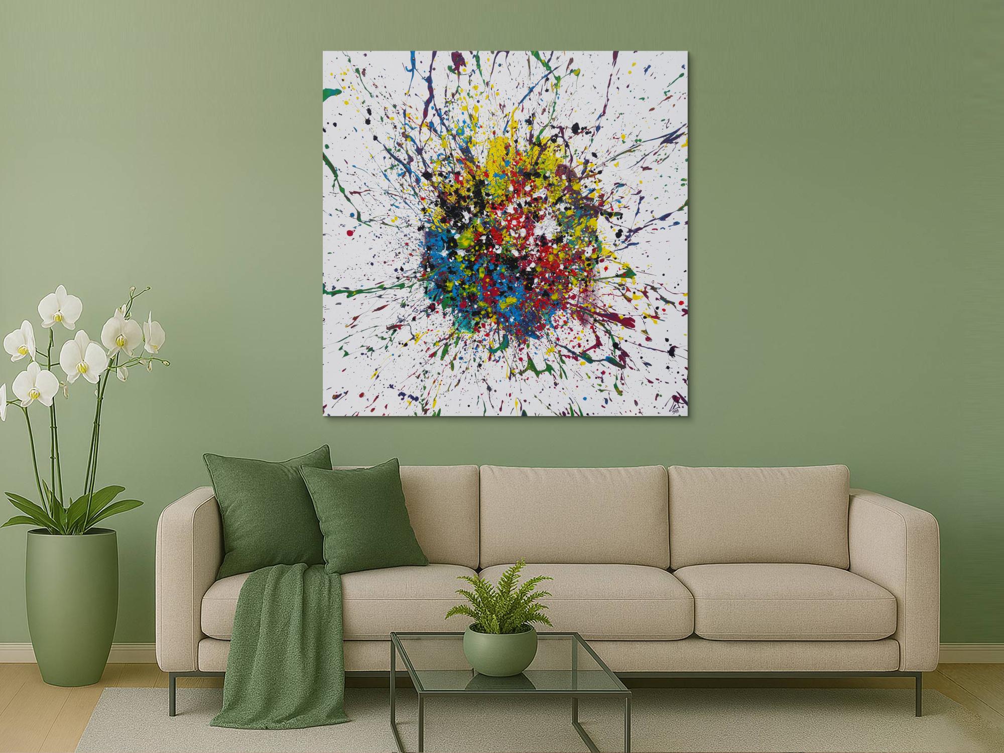Abstraktes Acrylbild Action Painting sehr bunt Splash Art Modern Art auf weißem Grund
