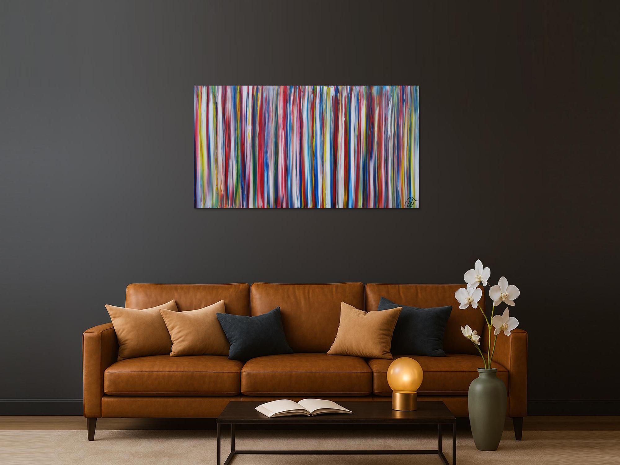 Abstraktes Acrylbild modernes Gemälde bunte Streifen zeitgenössisch expressionistisch