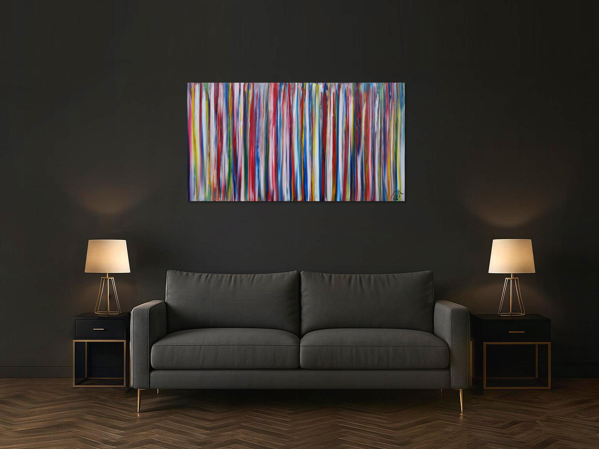 Abstraktes Acrylbild modernes Gemälde bunte Streifen zeitgenössisch expressionistisch