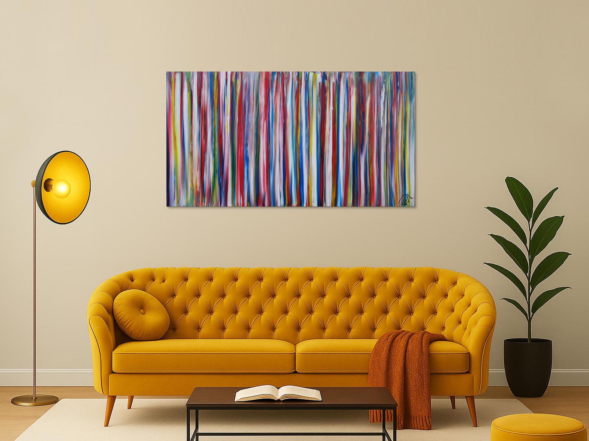 Abstraktes Acrylbild modernes Gemälde bunte Streifen zeitgenössisch expressionistisch