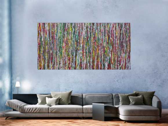 Abstraktes Acrylbild Modern Art Action painting bunt rot grün gelb grau weiß
