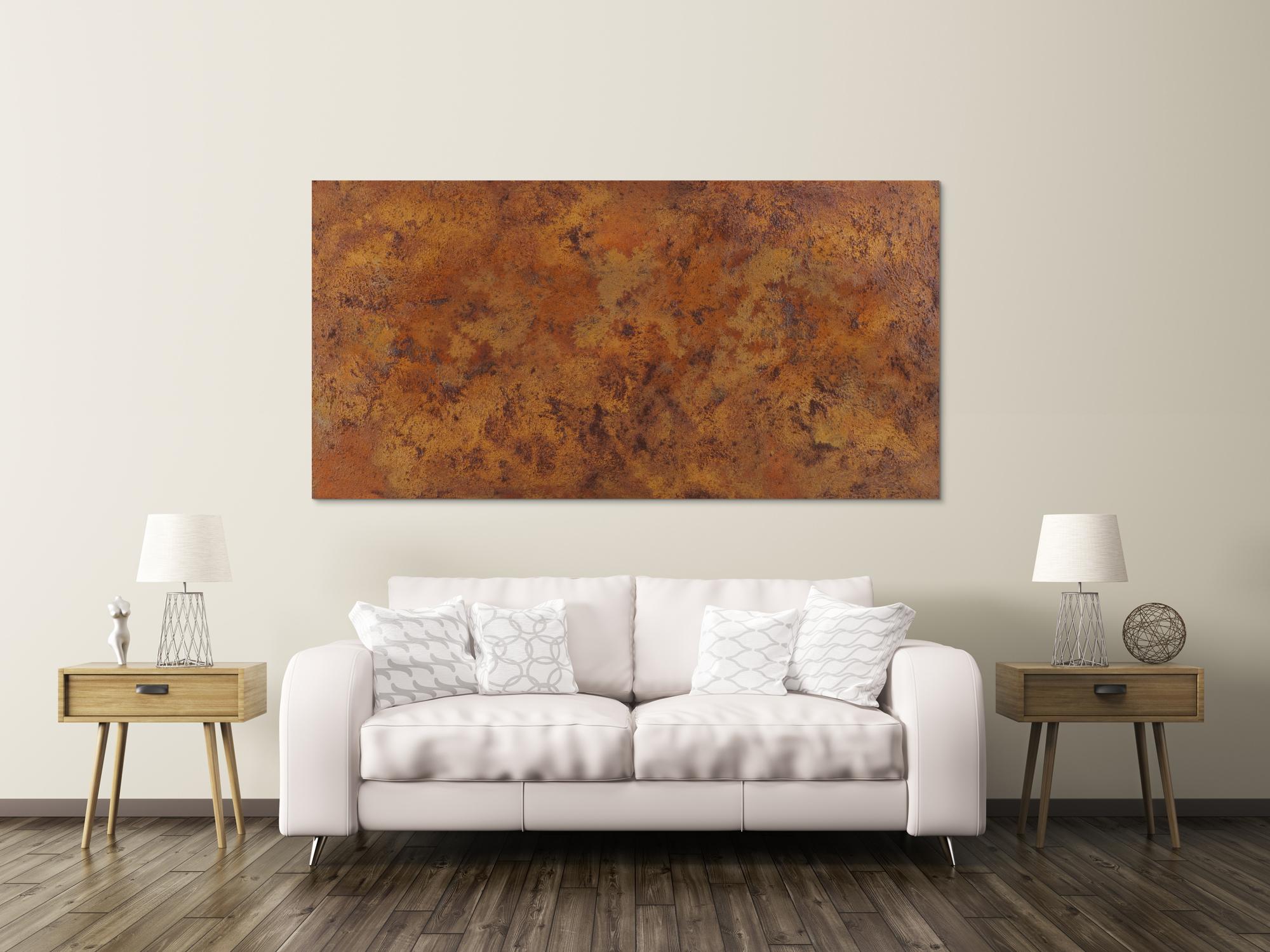 Abstraktes Gemälde aus echtem Rost mit Struktur zeitgenössisch Modern Art aus Rost