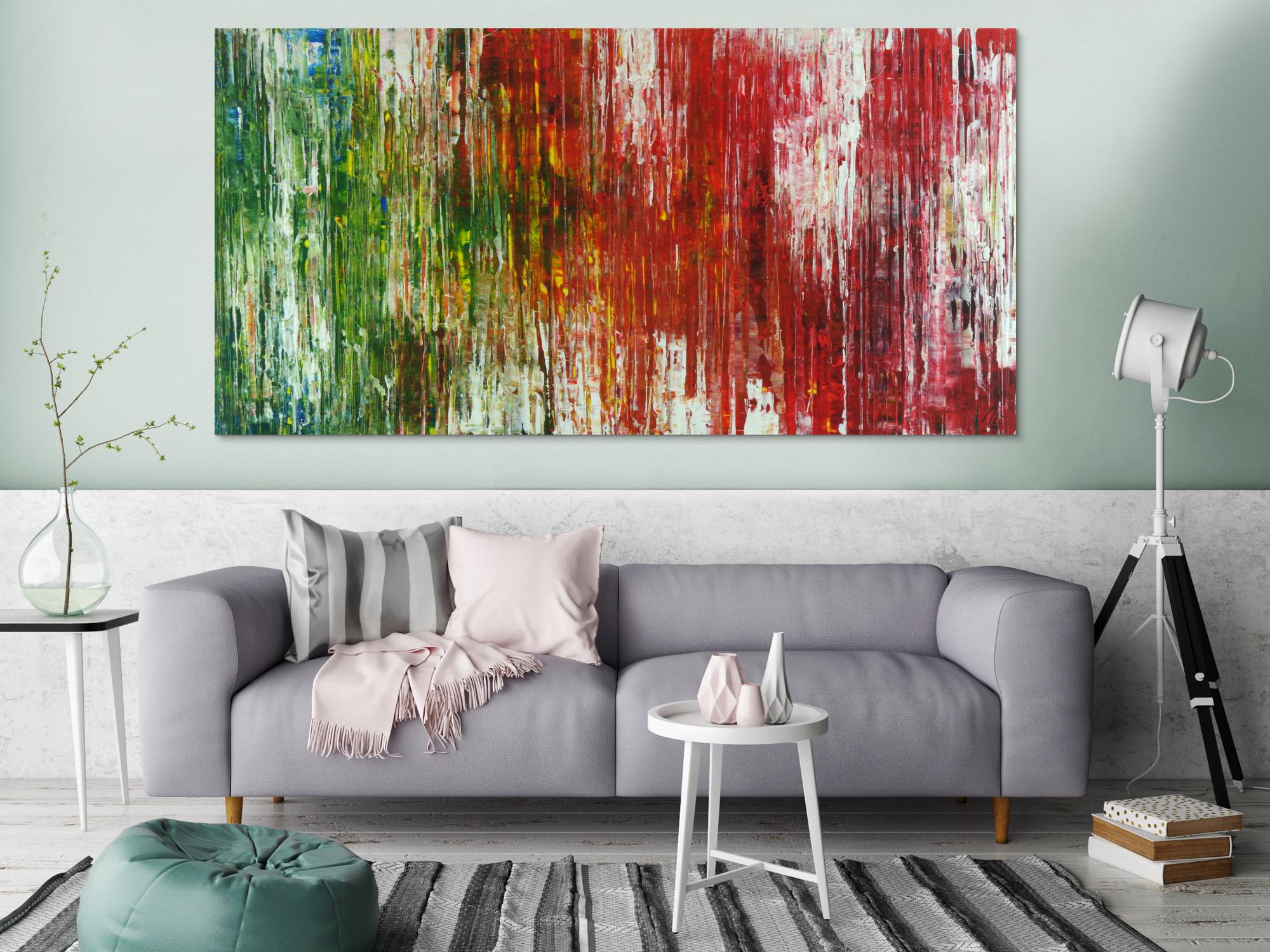 Abstraktes Acrylbild Spachteltechnik sehr bunt modern zeitgenössisch expressionistisch