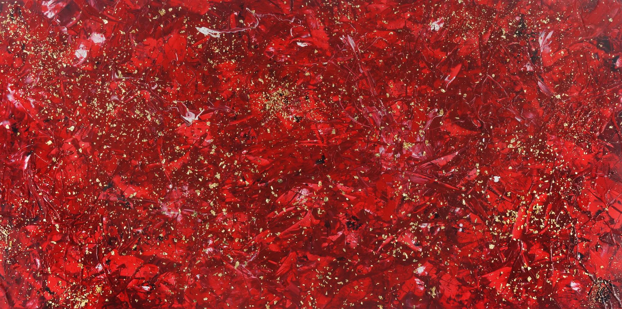 Abstraktes Acrylbild rot gold Modern Art zeitgenössisch expressionistisch