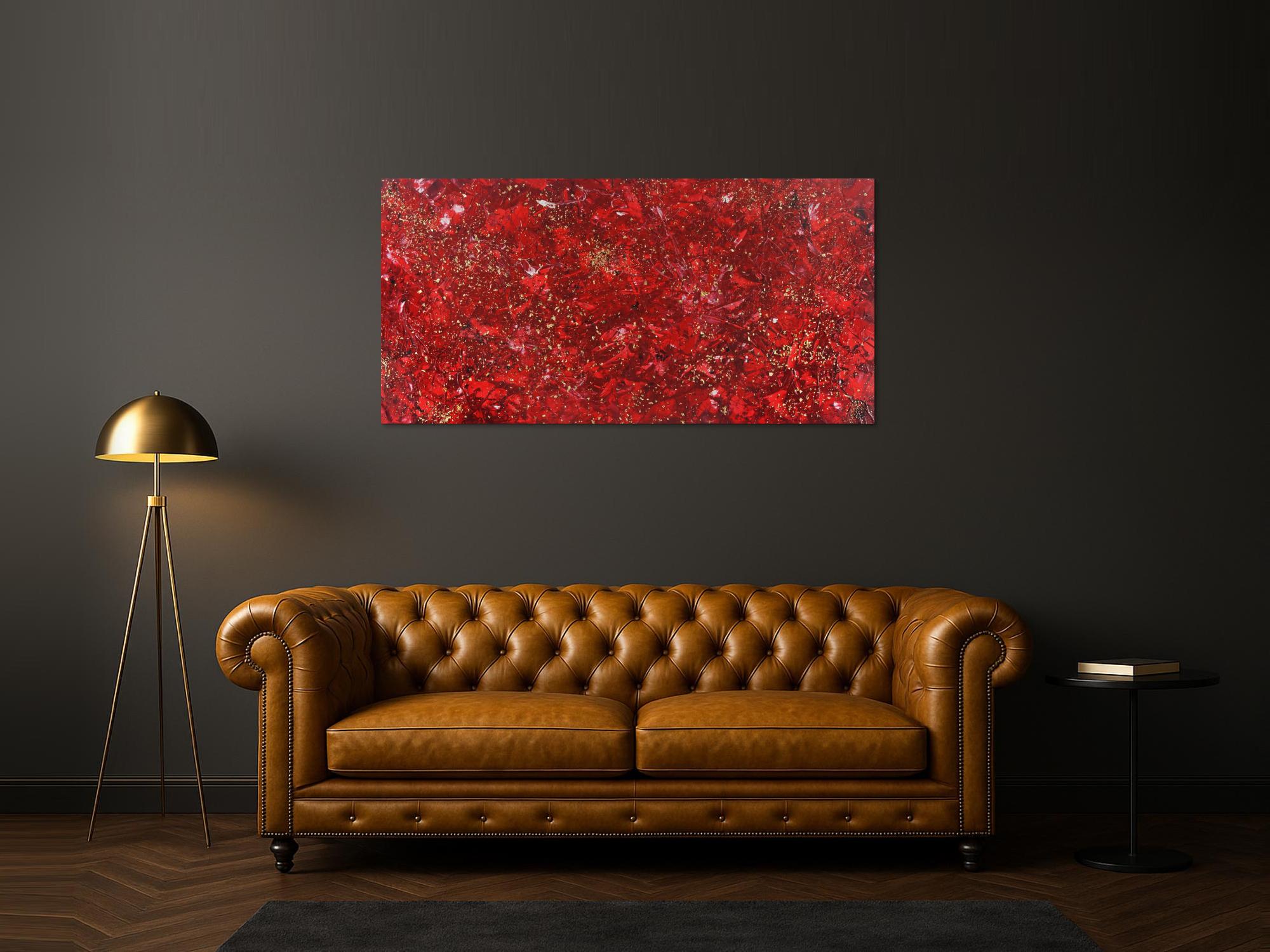 Abstraktes Acrylbild rot gold Modern Art zeitgenössisch expressionistisch