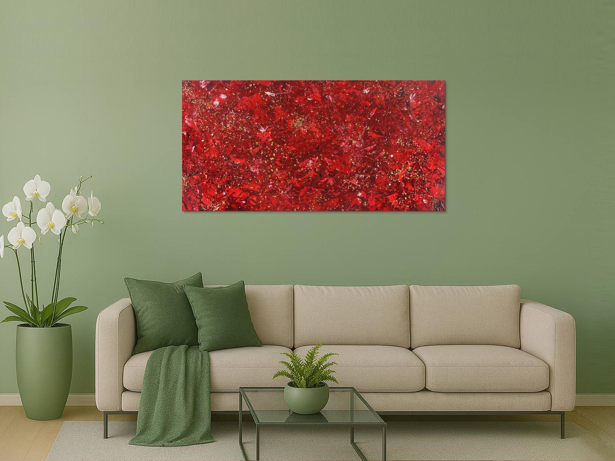 Abstraktes Acrylbild rot gold Modern Art zeitgenössisch expressionistisch