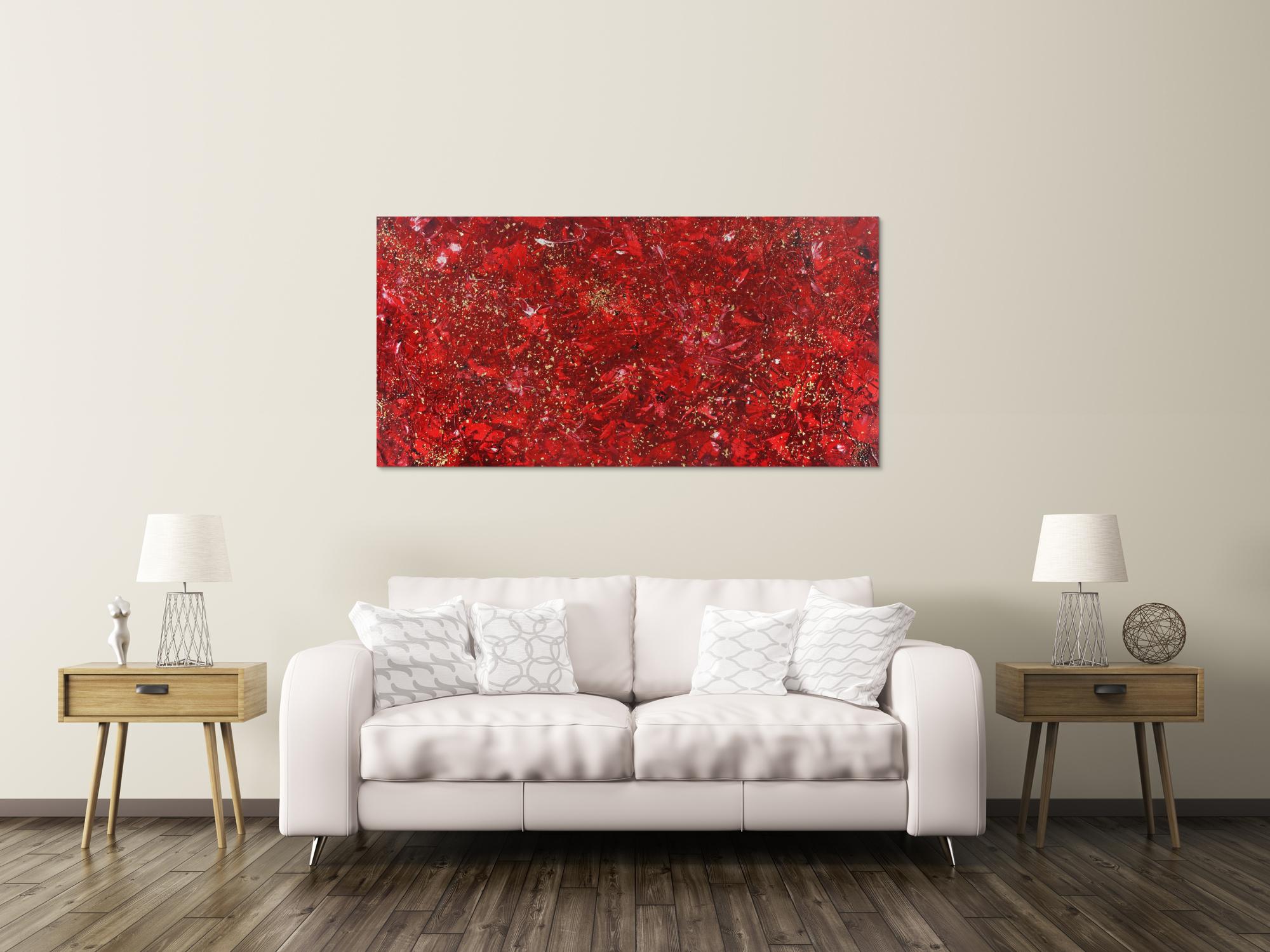 Abstraktes Acrylbild rot gold Modern Art zeitgenössisch expressionistisch