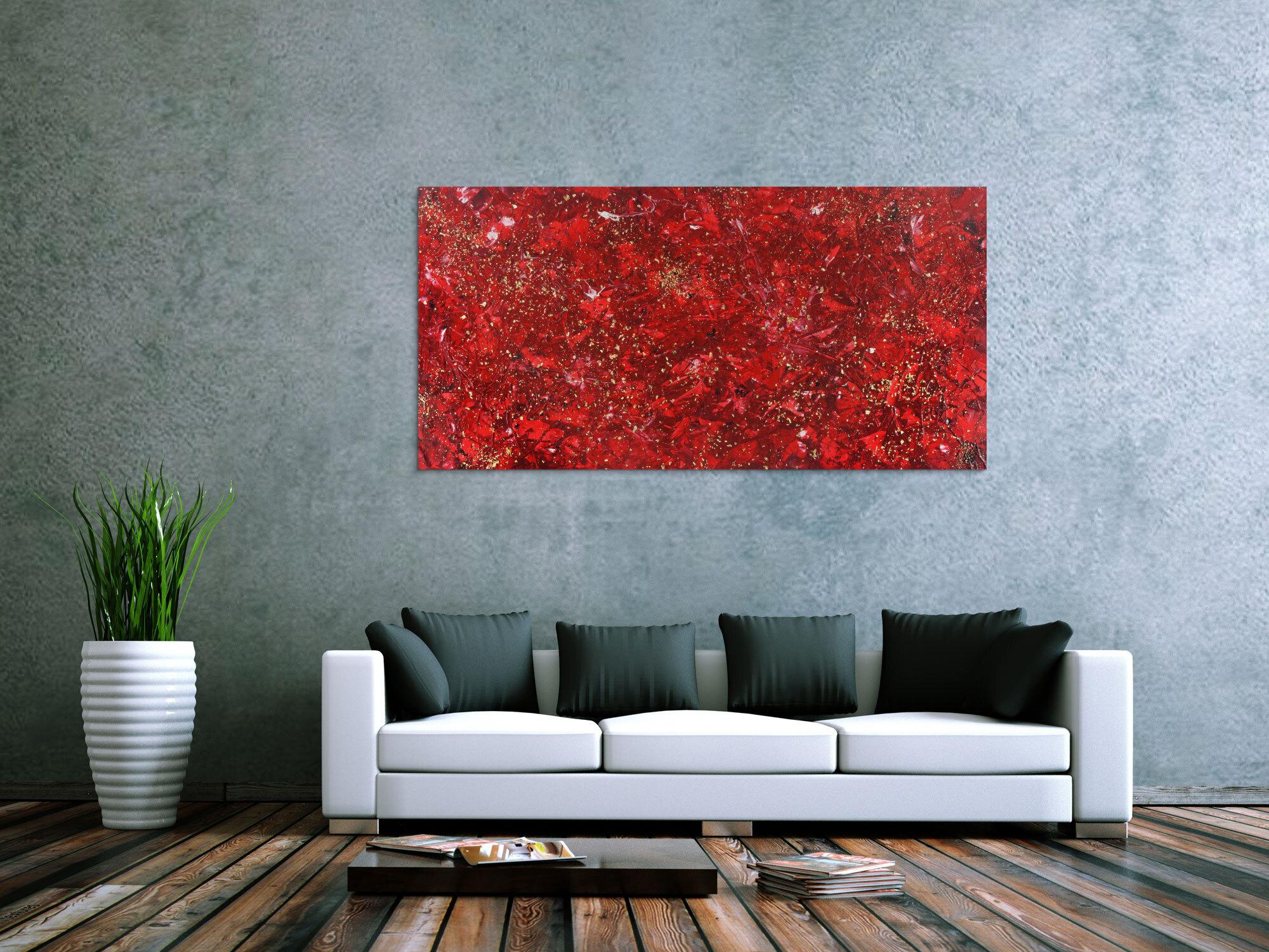 Abstraktes Acrylbild rot gold Modern Art zeitgenössisch expressionistisch