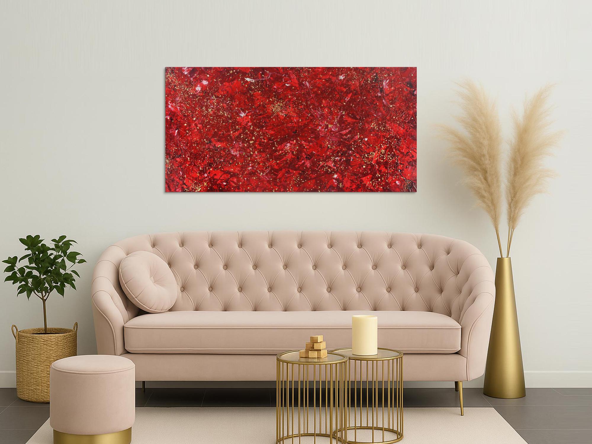 Abstraktes Acrylbild rot gold Modern Art zeitgenössisch expressionistisch