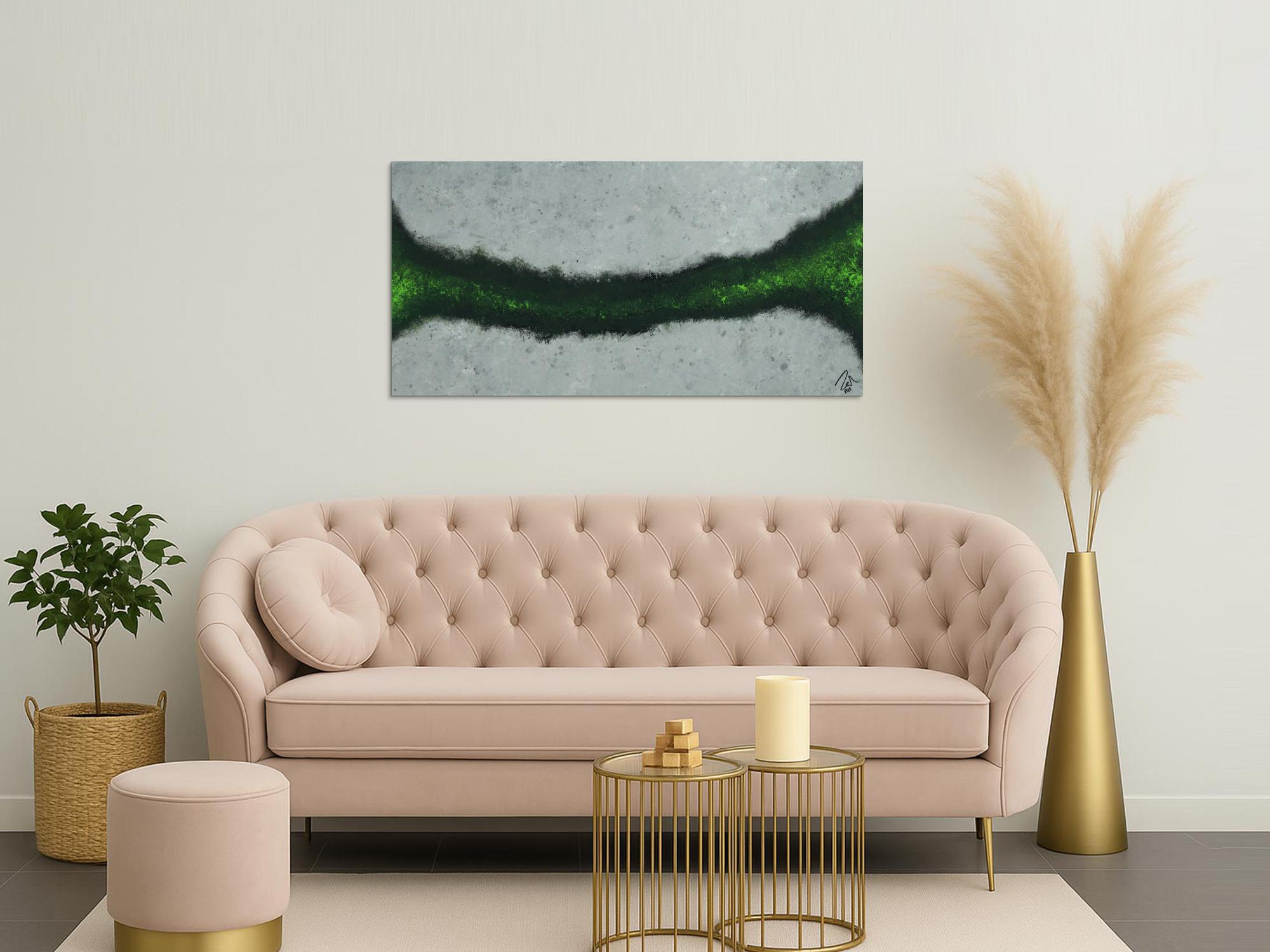 Abstraktes Acrylbild grau schwarz grün Modern Art zeitgenössisch