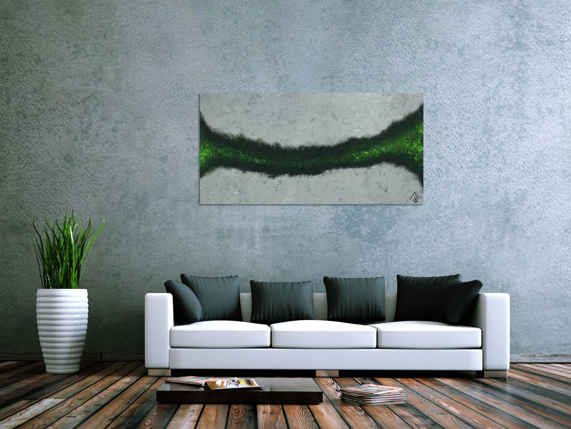 Abstraktes Acrylbild grau schwarz grün Modern Art zeitgenössisch